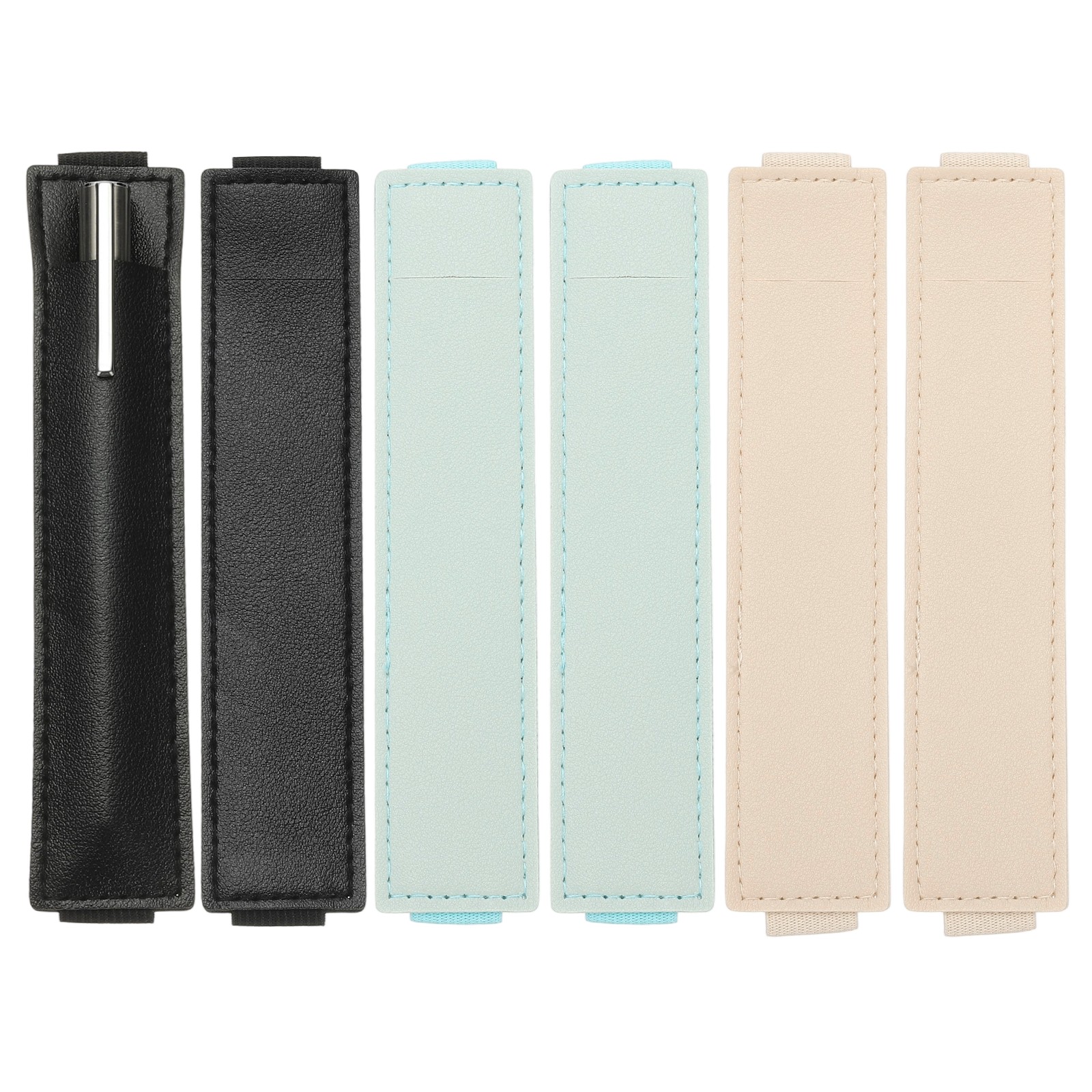 6 Elastic Pen Holders, Contains 1 Pen, Black/Light Blue/Beige