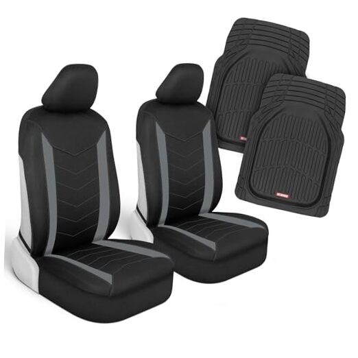  (2) Car Seat Covers for Front Seats with (2) Trimmable Gray Front Seats & Mats