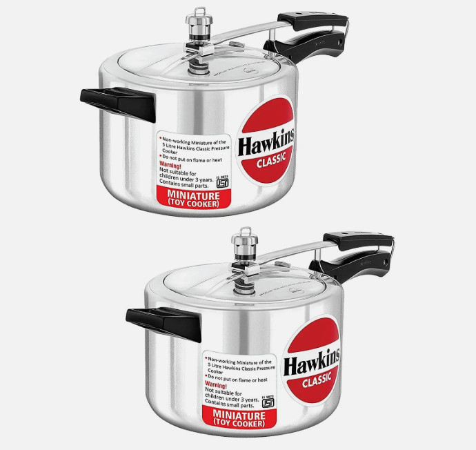 2 Pack Mini Hawkins Toy Cooker for Kids, Silver Aluminium, 6x10cm Best Gift