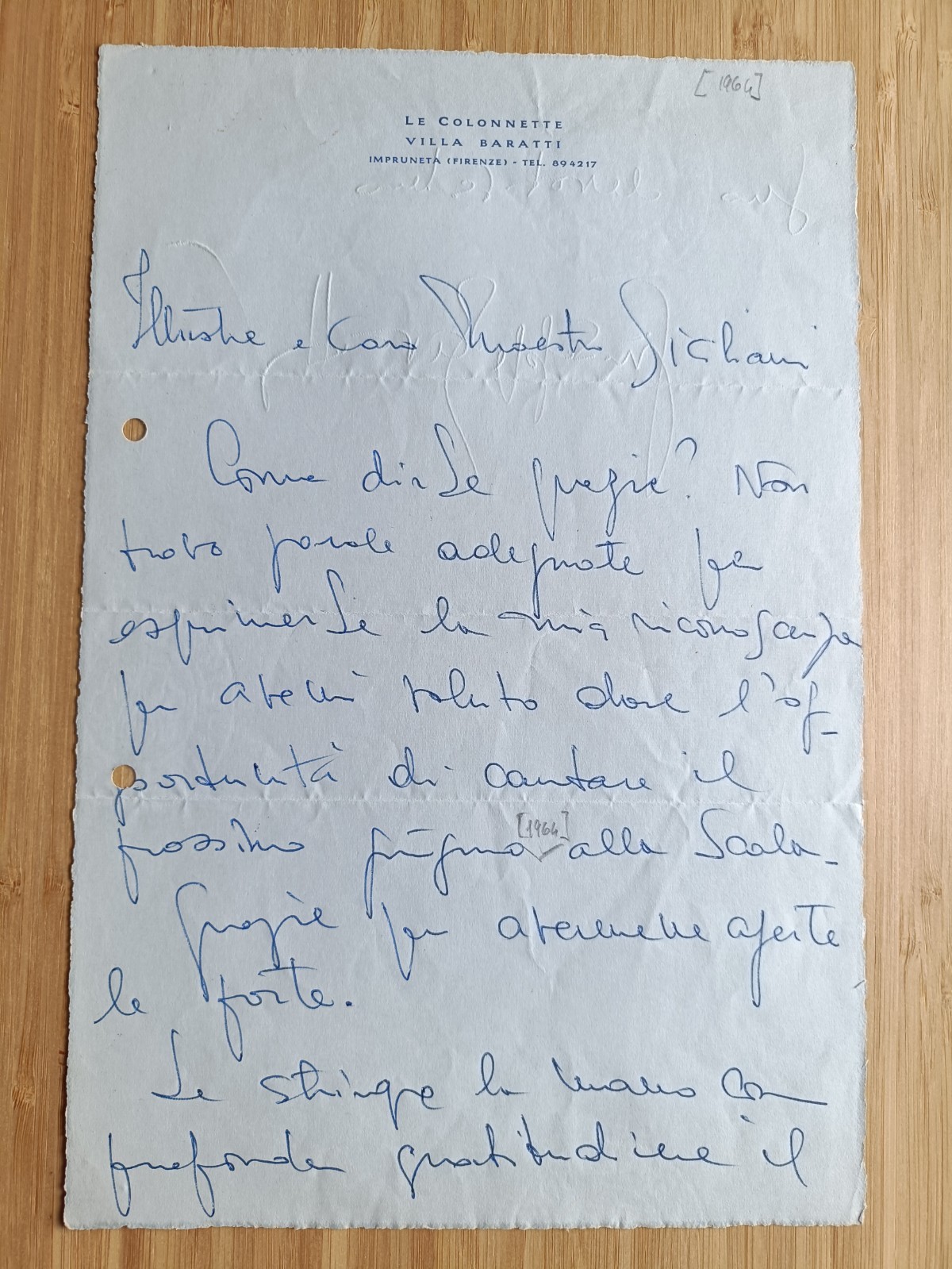 Baratti, Giuseppe. Autograph Text and Signature Header Letter, 1960s