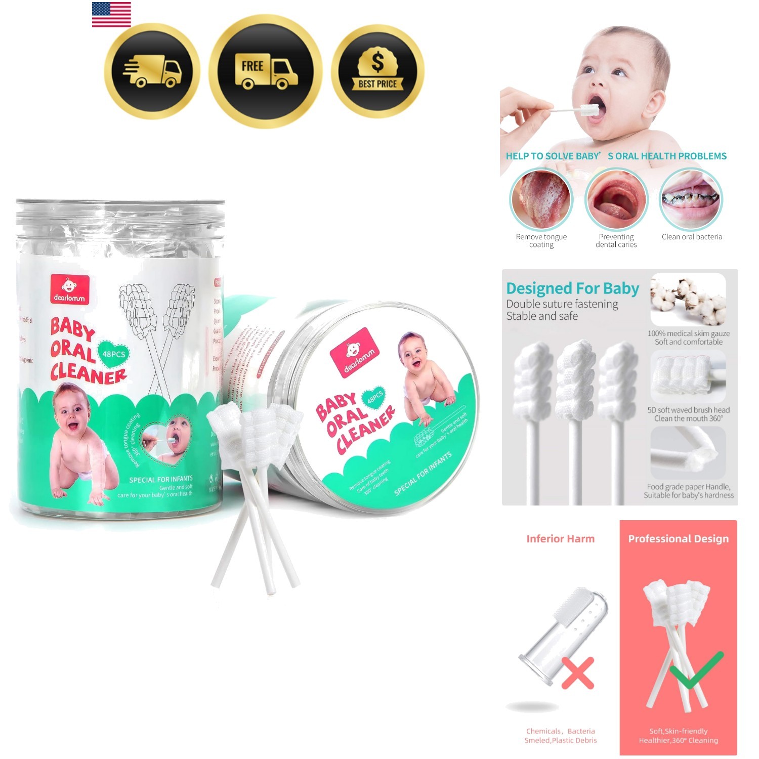 Baby Tongue Cleaner, Newborn Toothbrush, 48PCS Disposable Infant Clean Mouth,...