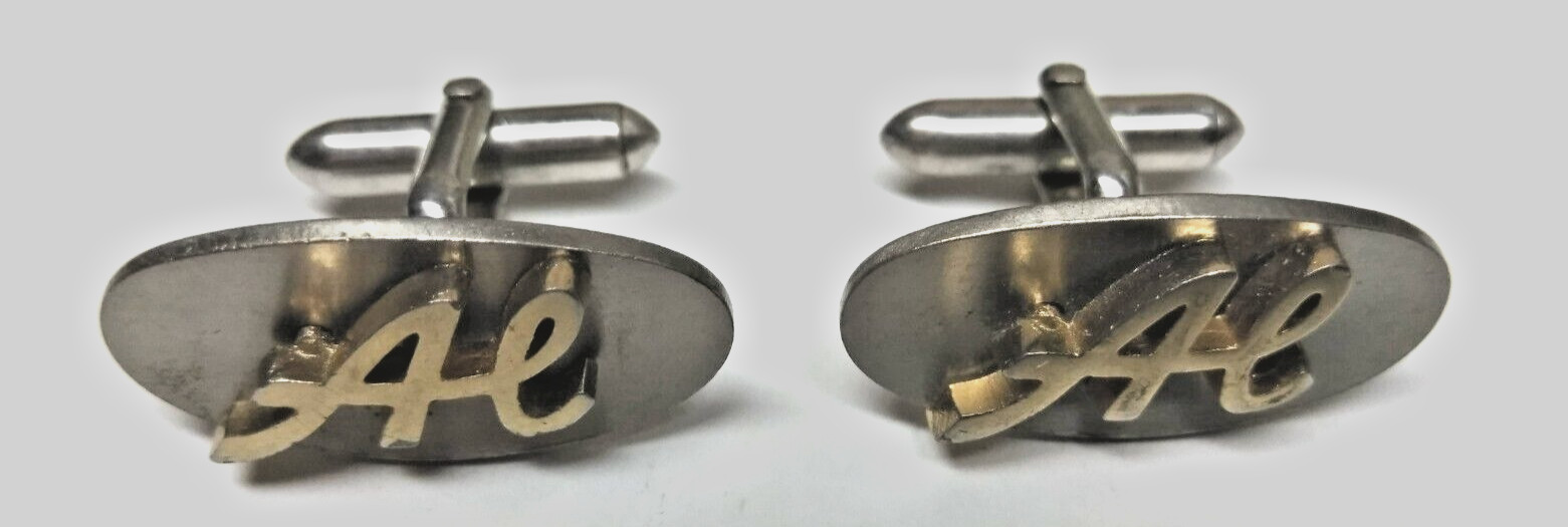 AL Name Cufflinks Vintage 1950s Swank TwoTone Oval Personalized Cuff Links