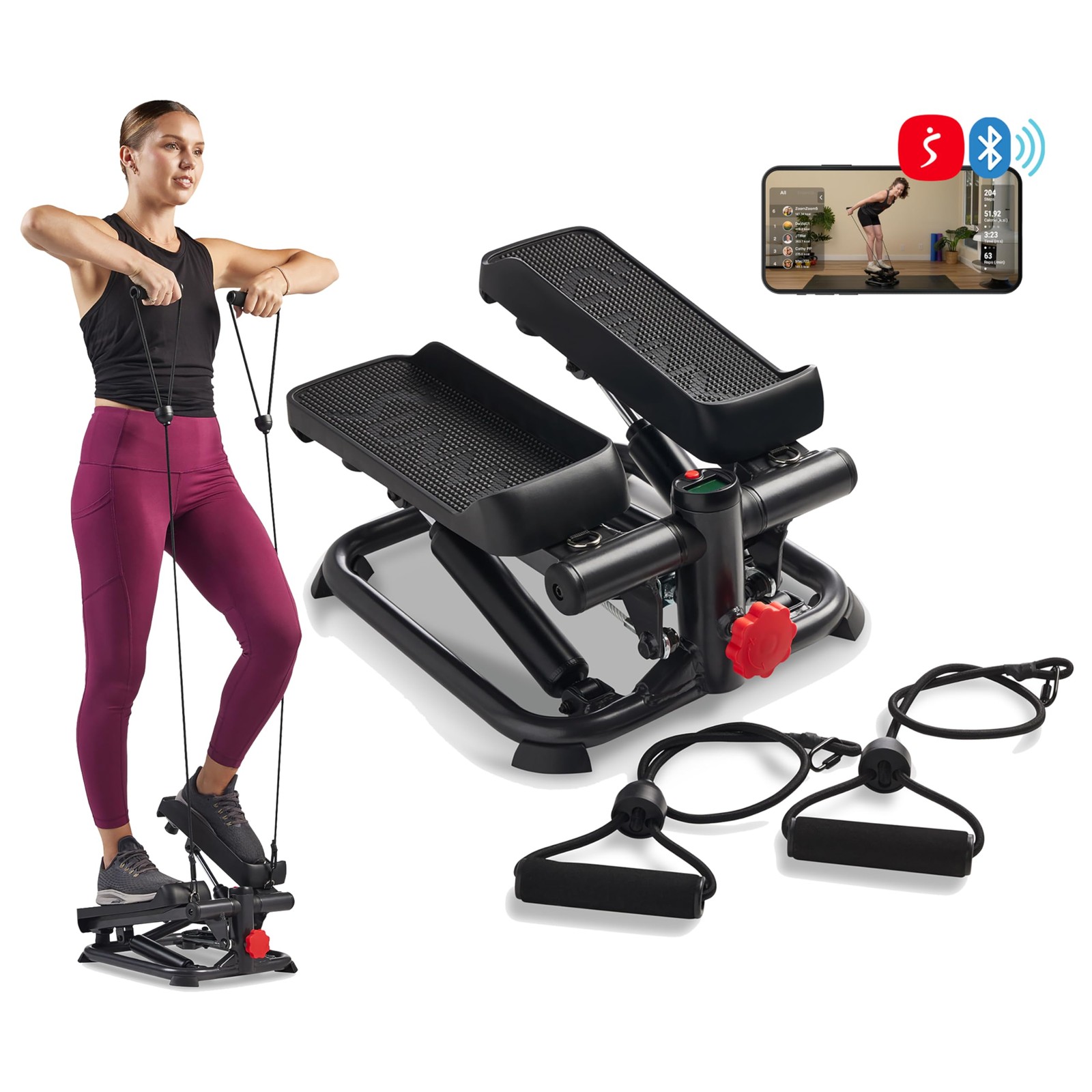 Stepper Machine Total Body Workout Adjustable LCD Monitor Resistance Bands Sunny