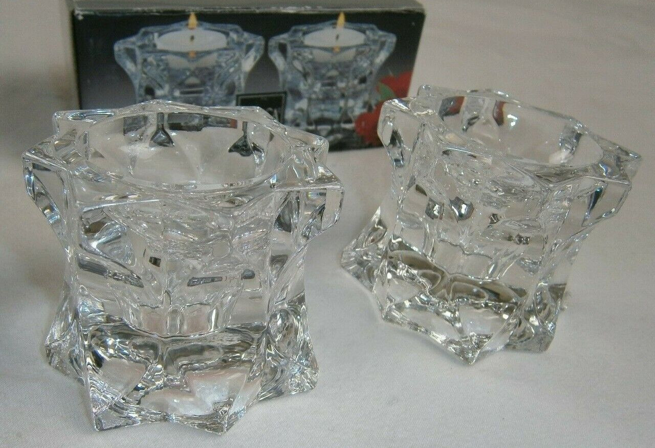 VTG MIKASA GLASS STAR TEA LIGHT VOTIVE CANDLESTICK HOLDERS CHRISTMAS HANUKKAH