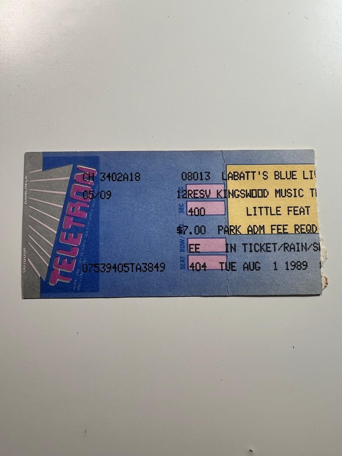 Little Feat Ticket Stub 1989 Labatt’s Blue Kingswood Music Theatre