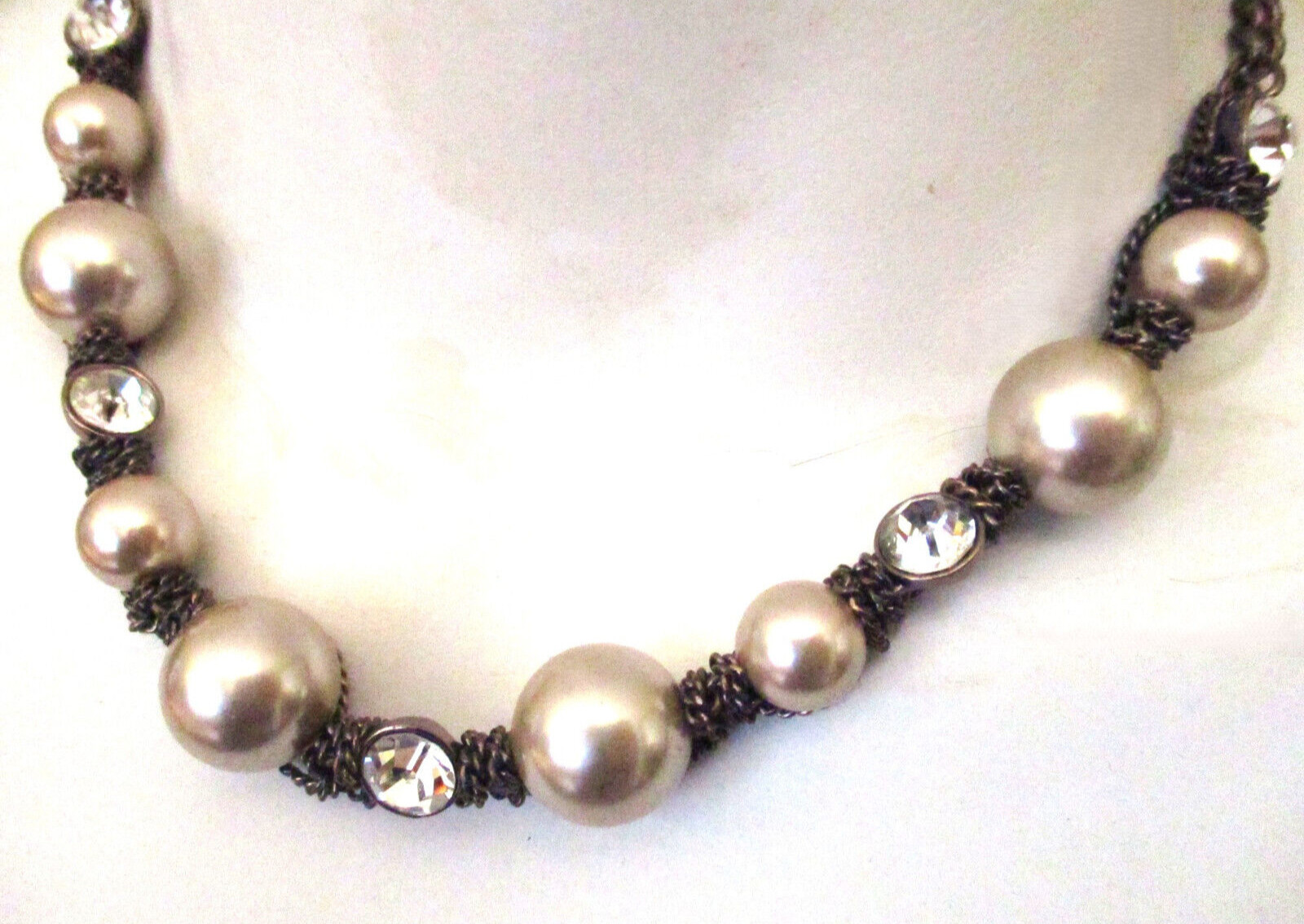Givenchy Faux Pearl and Crystal Draped Chain Link Toggle Clasp Collar Necklace