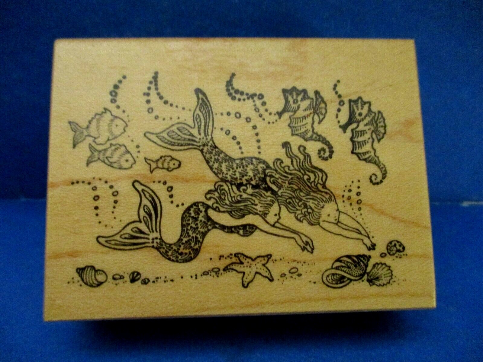 MERMAIDS SEALIFE PSX RUBBER STAMP WOOD MTD F-075