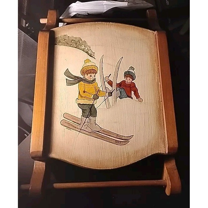 Vintage Wooden Sled Decor Skiers Toll-like Hand Painted Children Art ski lodge