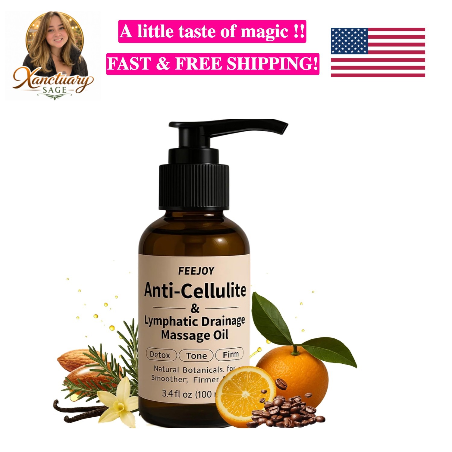 Body Oil & Massage Oil, Body Firming Oil for Cellulite, Lymphatic Drainage, S...