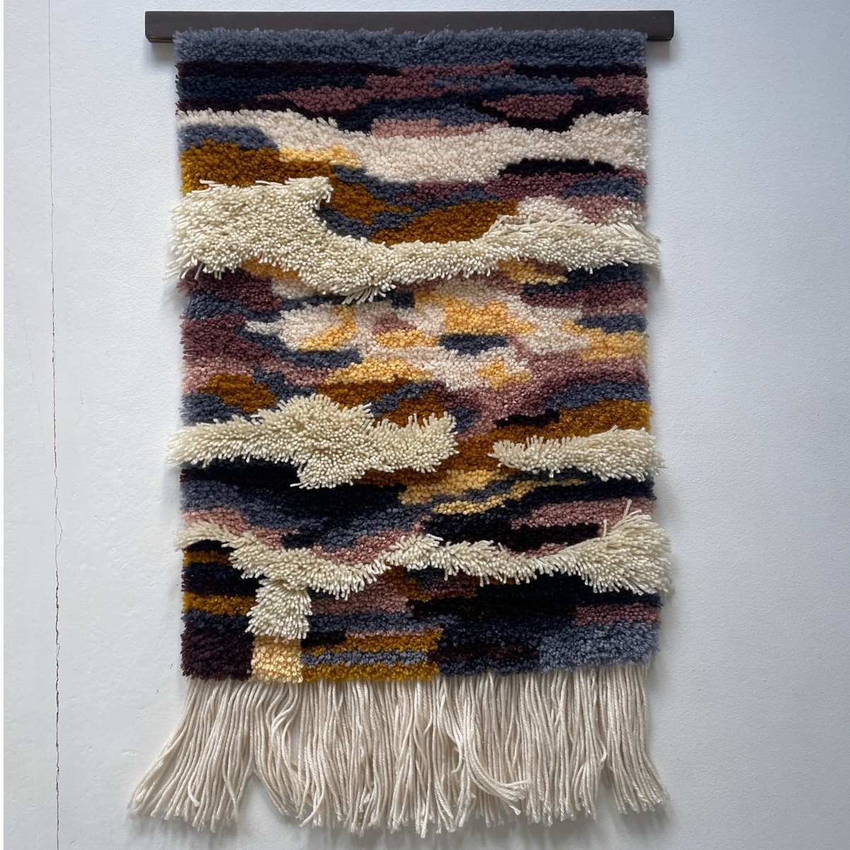 Vintage 60s 70s Psychedelic Latch Hook Carpet Tapestry Wall Hanging / Boho Retro