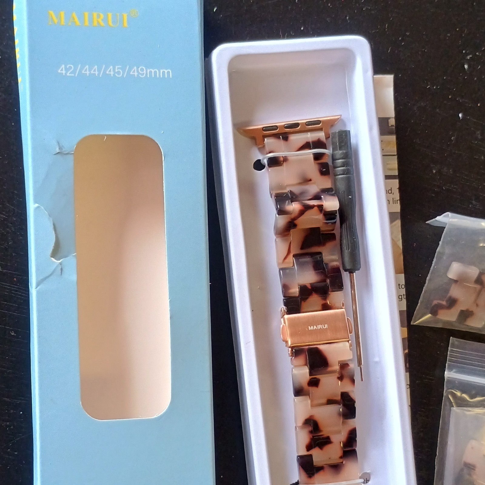 MAIRUI Resin Strap Apple Watch 42/44/45/49mm Tortoise Shell + Links Tool