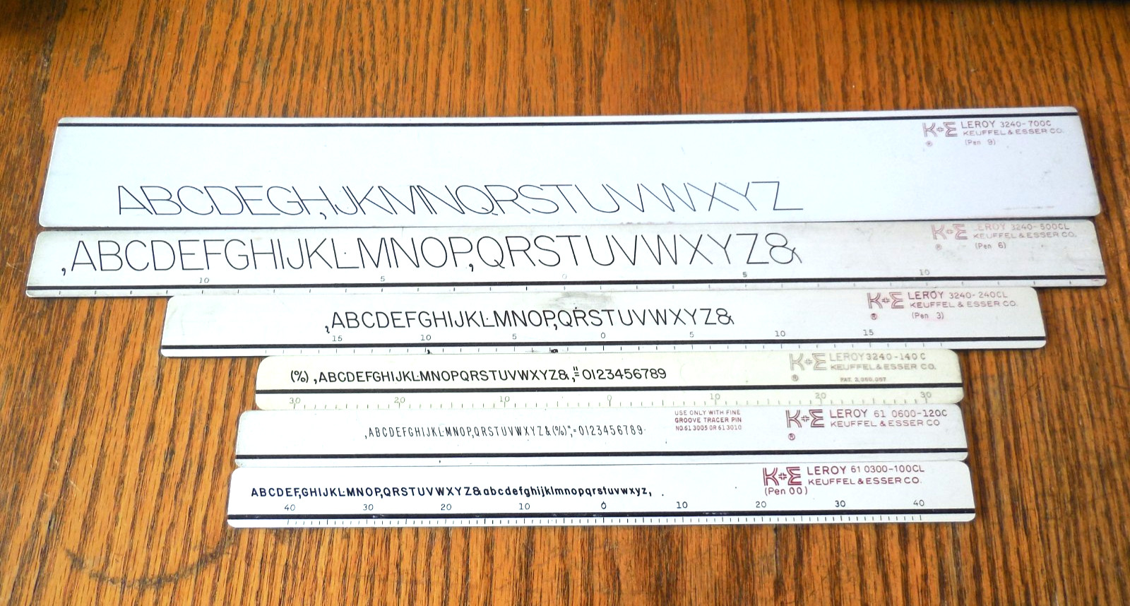 Lot of 6 Keuffel & Esser K & E Leroy Lettering Set Templates Guides