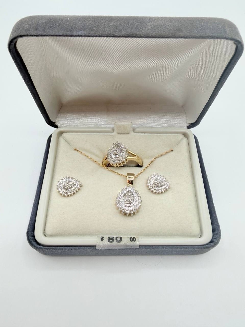 Sterling Silver Gold Over Diamond Jewelry Set Ring Necklace Pendant