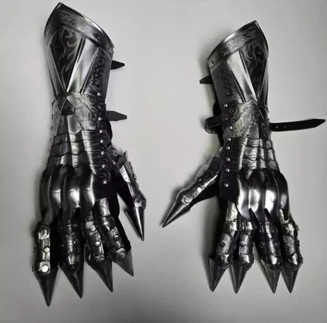 Shadow Knight Black Steel Gaunlet Set  Fantasy Gothic Cuirass & Pauldrons Medie
