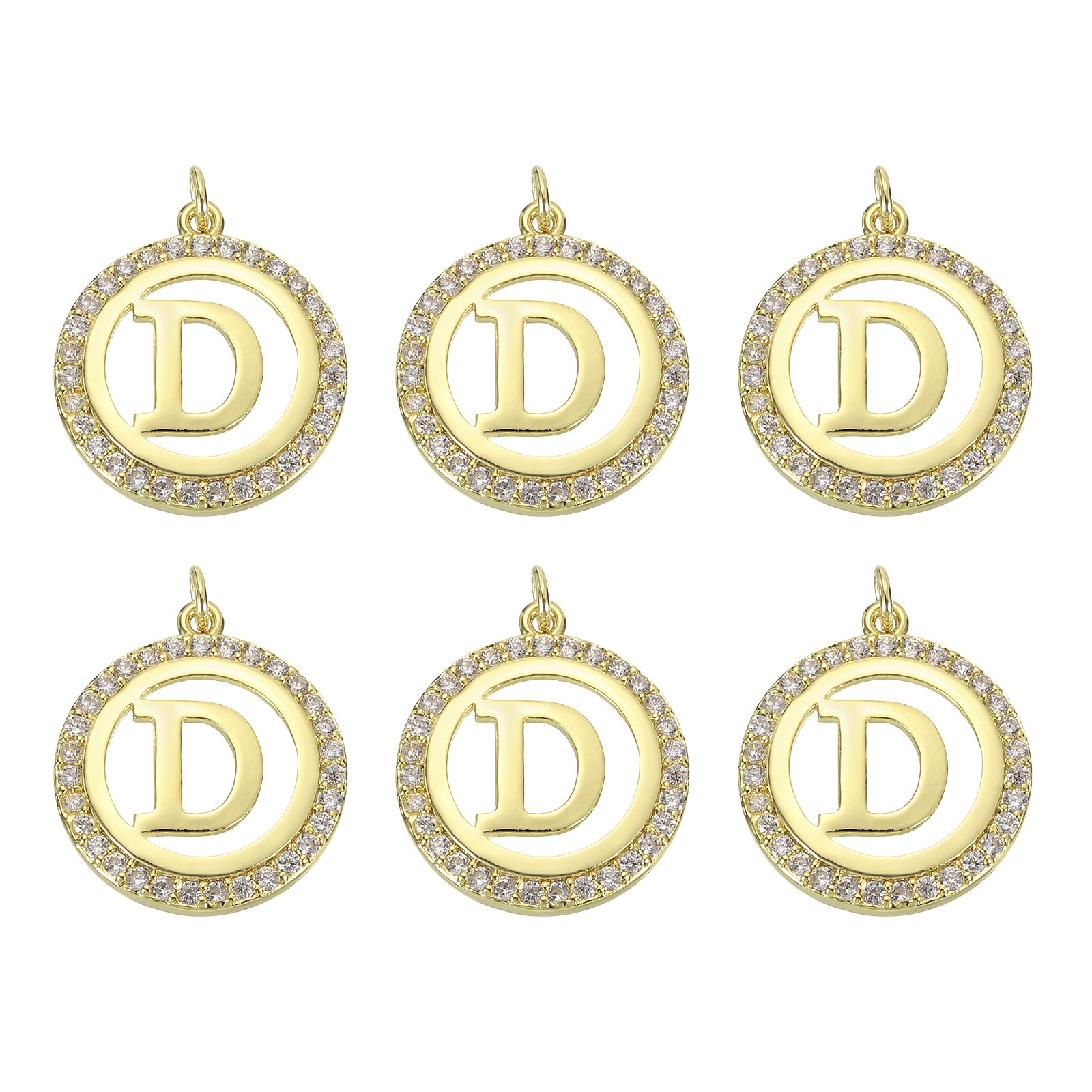 6 Pcs Letter Charm Bulk Initial Charm Round Alphabet Charm Pendant, Gold-D