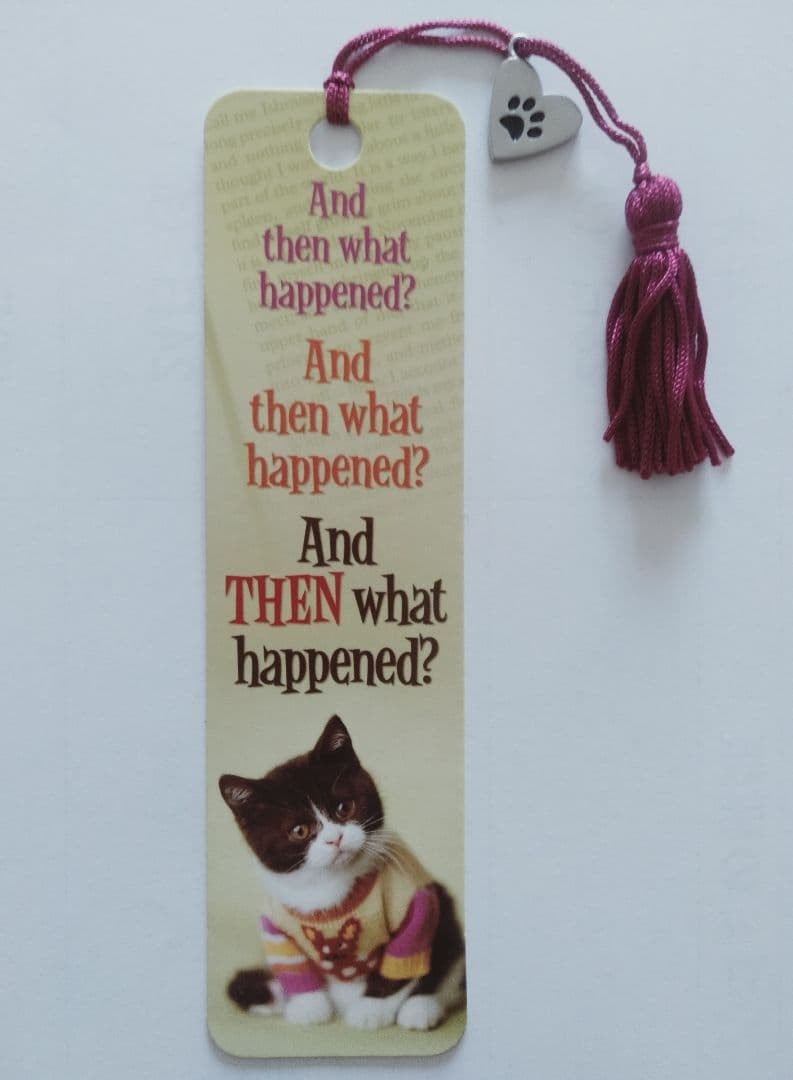 Cat Illustration Bookmark with Purple Tassel Paper Unique Design