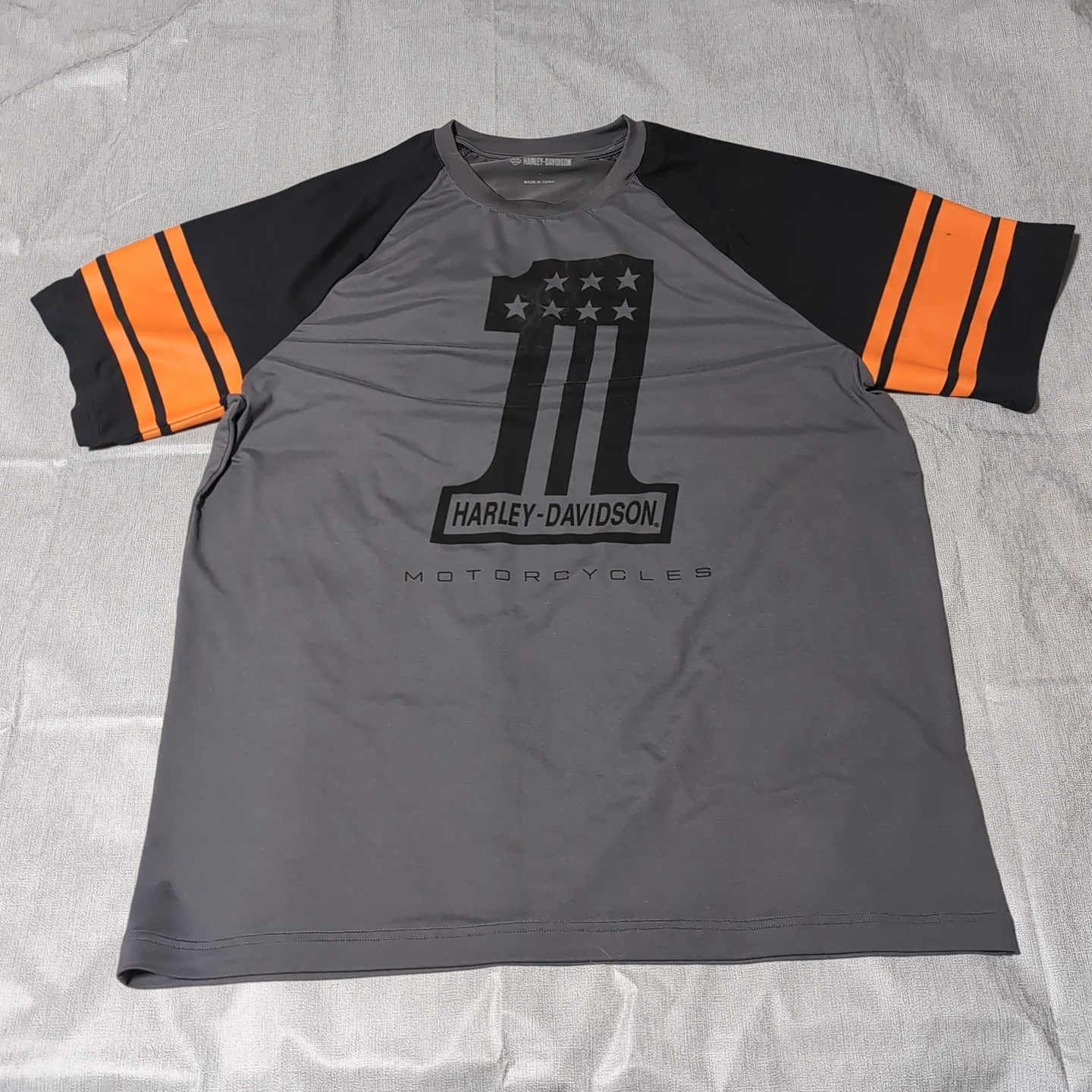 Harley-Davidson® Men's L #1 Colorblocked Performance Tee Blackened Pearl *Stain 