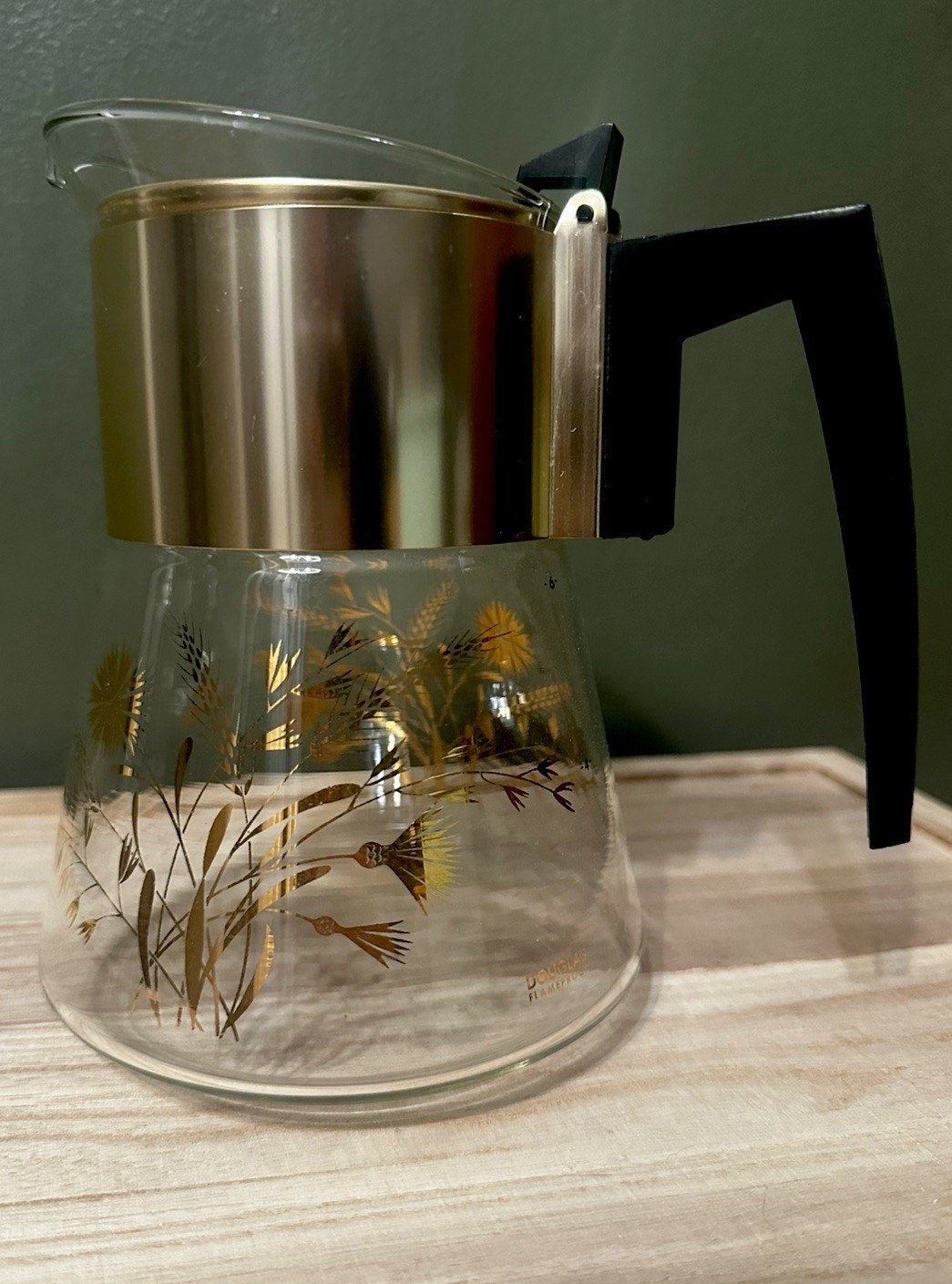 Vintage David Douglas Flameproof Coffee Tea Carafe Pot 6 Cup Gold Wheat