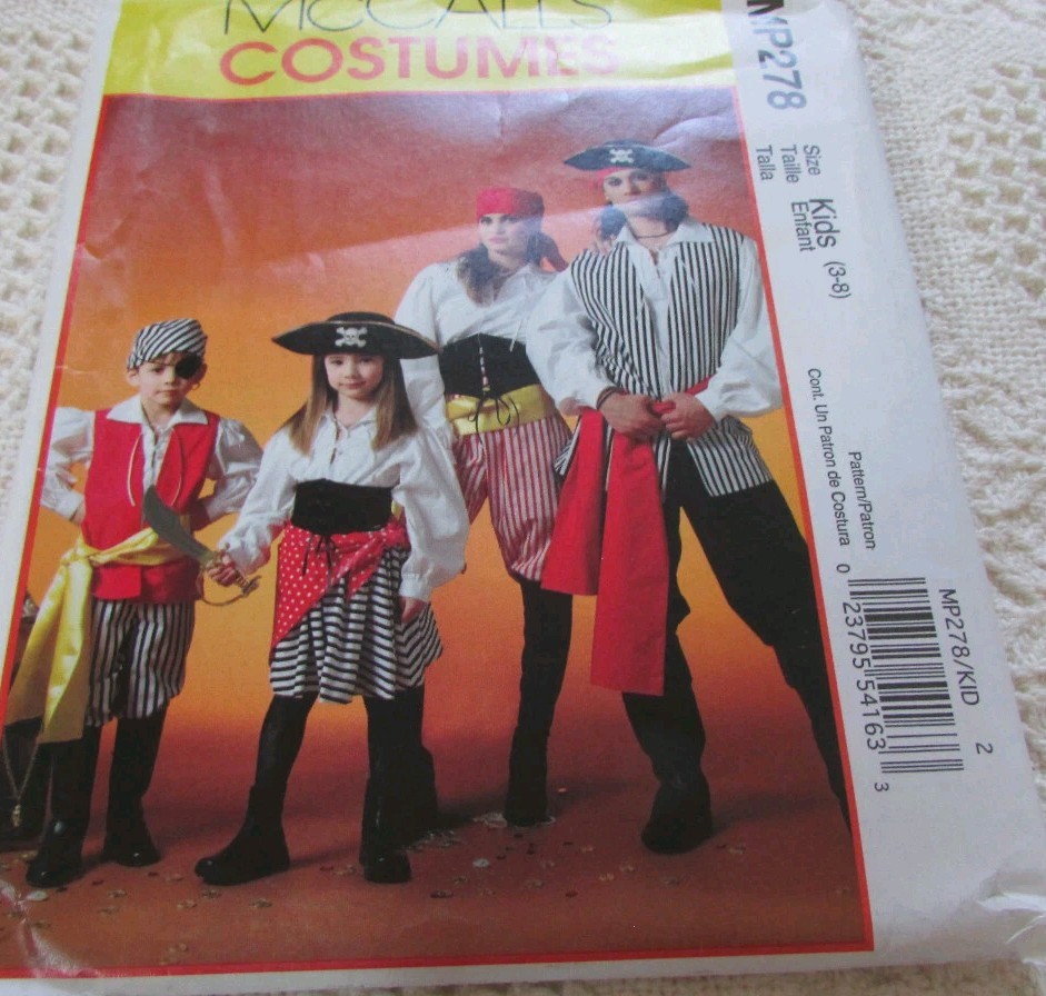 McCall's MP278 Costumes Pirates Unisex KIDS Sz 3-8 Uncut New