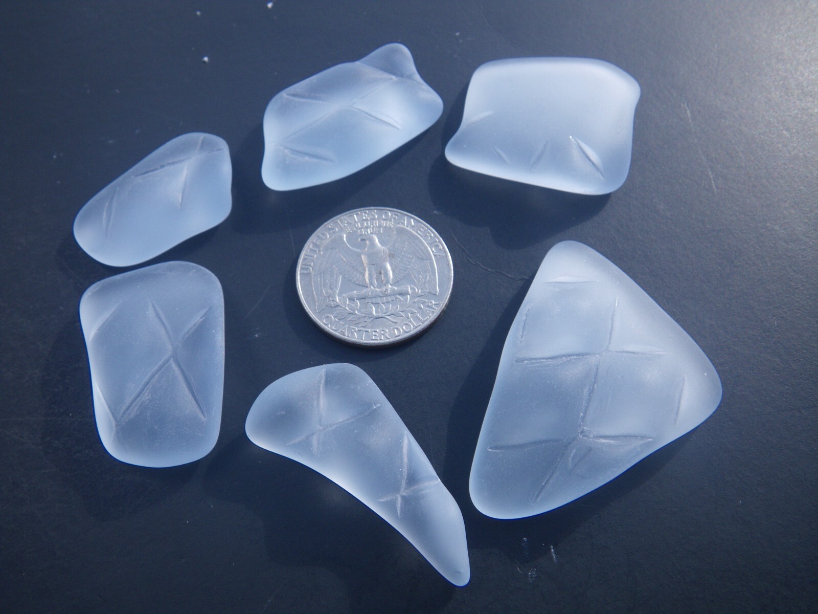 Sea Glass, Set of Thick Light Blue with a Dimond Pressed Pattern