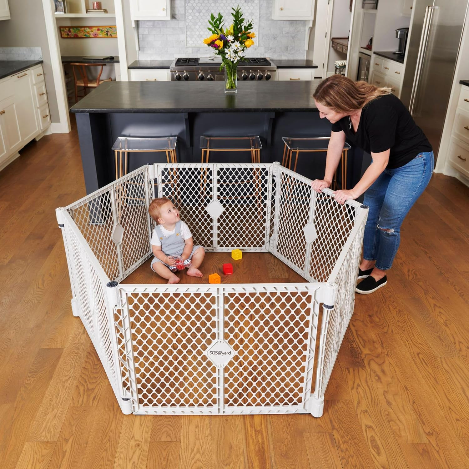 - Superyard Baby Play Yard: Freestanding 6-Panel Baby Playpen - Indoor or Outdoo