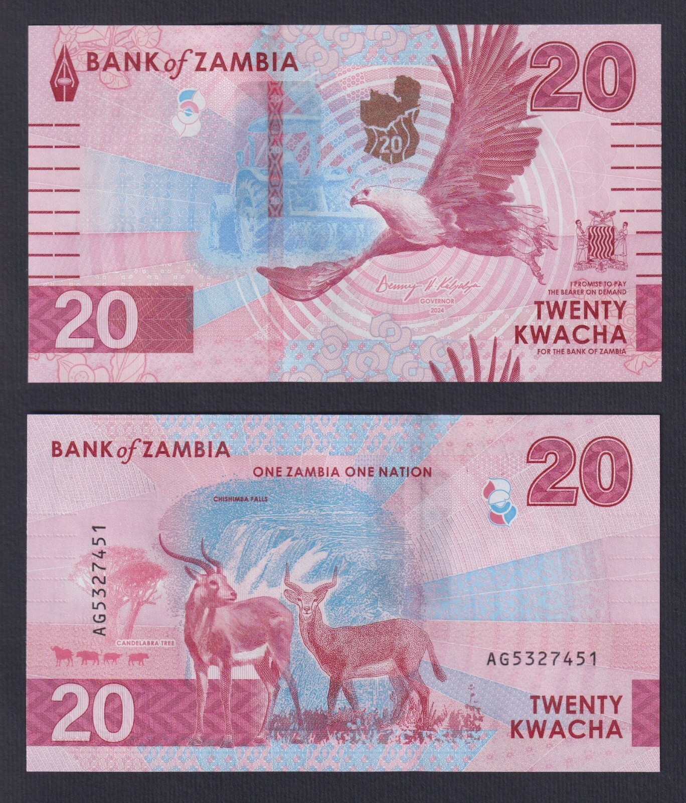 Zambia 20 Kwacha Banknote 2024 P.-New FDS/UNC