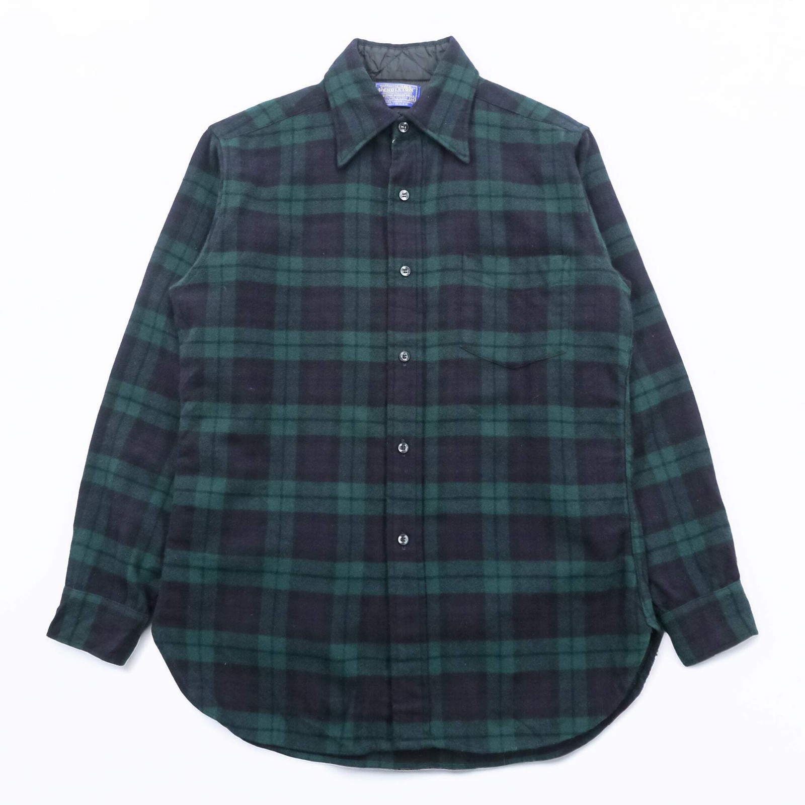 Vintage Pendleton Wool Shirt Black Watch Plaid Made in USA Size M 70s Virgin Woo