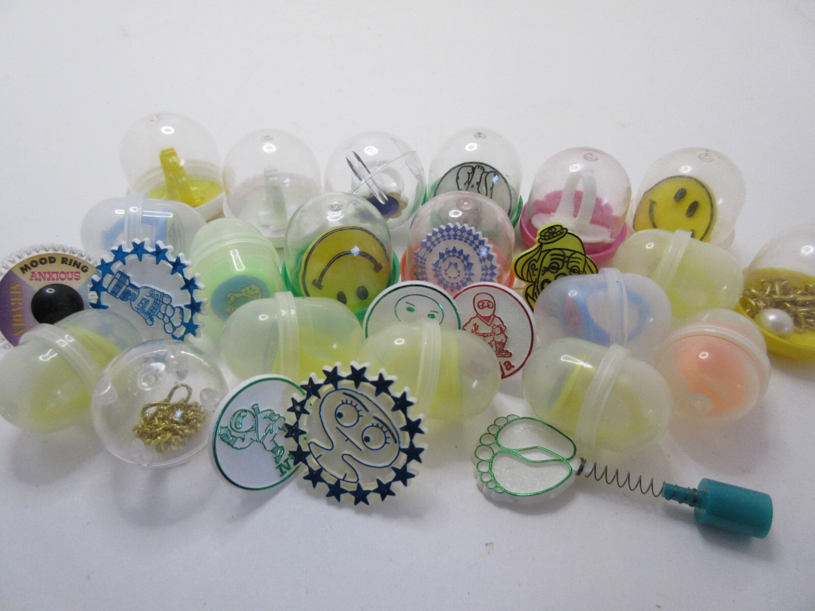 2 Old Vintage Gumball Machine Miniature Charms Rings Toys in Capsules Figurines