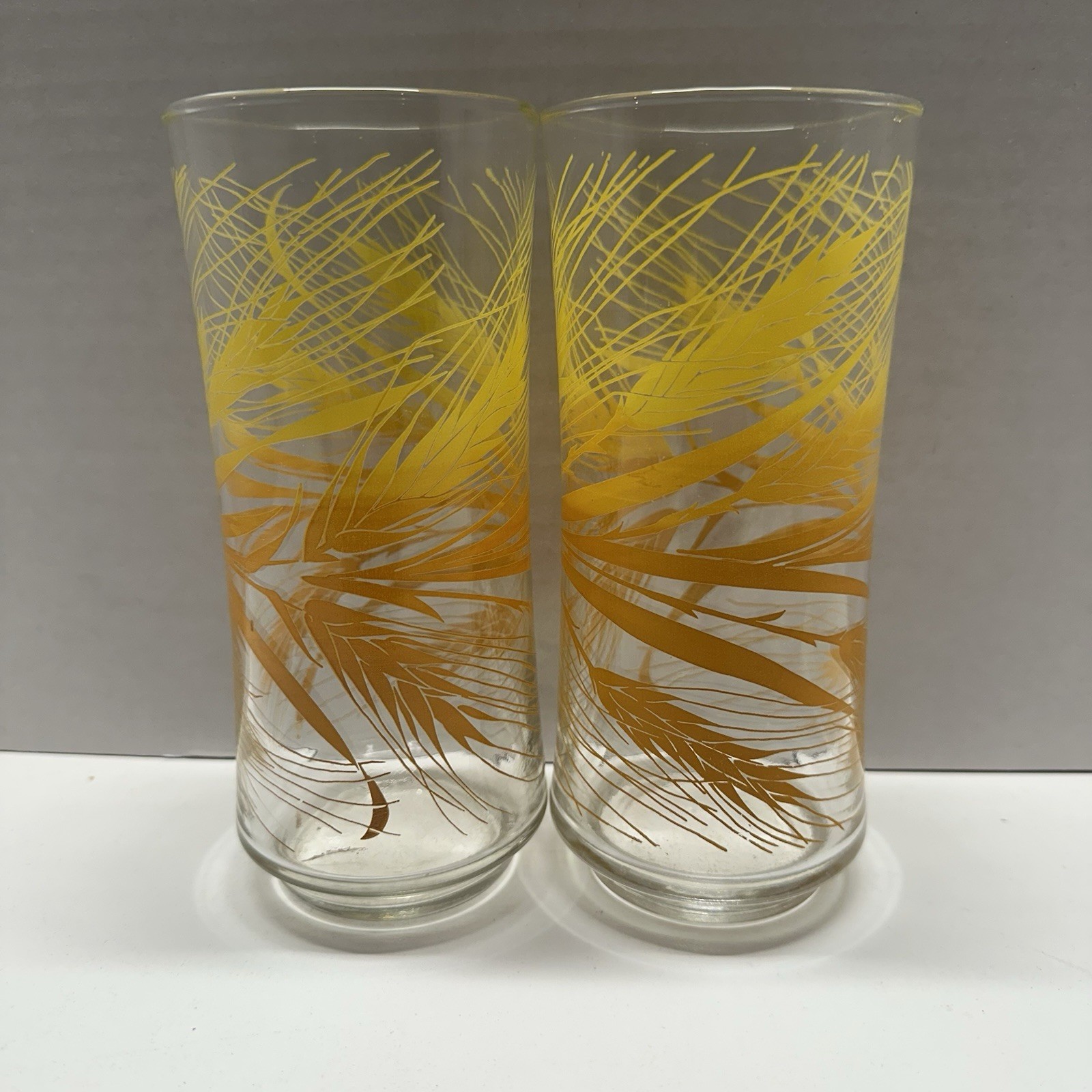 Vintage MCM Libbey Golden Wheat Harvest Tumblers Glasses Ice Tea Water Set Of 2