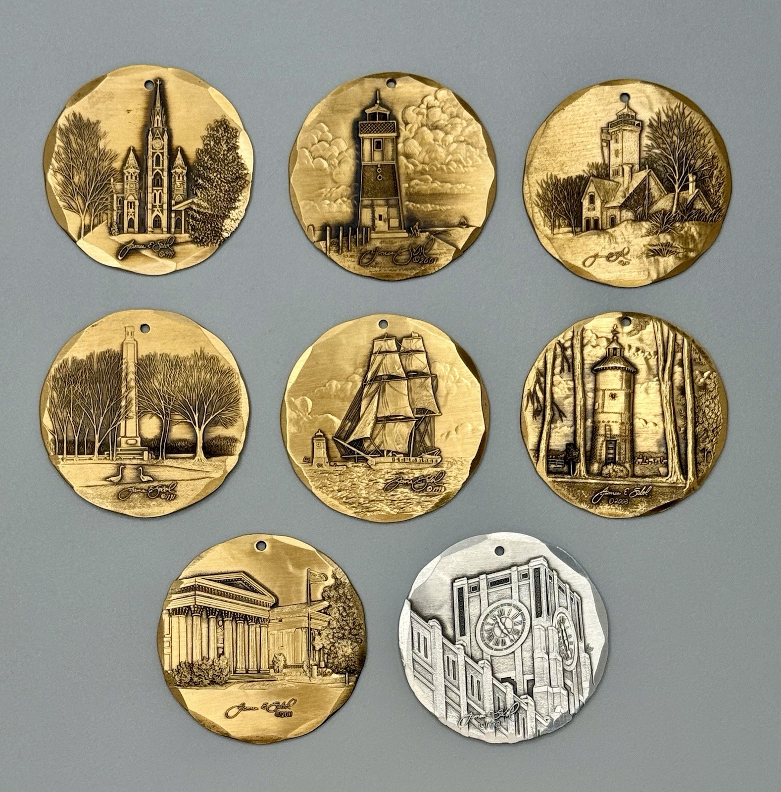 ⭕️ LOT OF 8 WENDELL AUGUST FORGE BRONZE ORNAMENTS ERIE PA SIGNED SABOL LIMITED