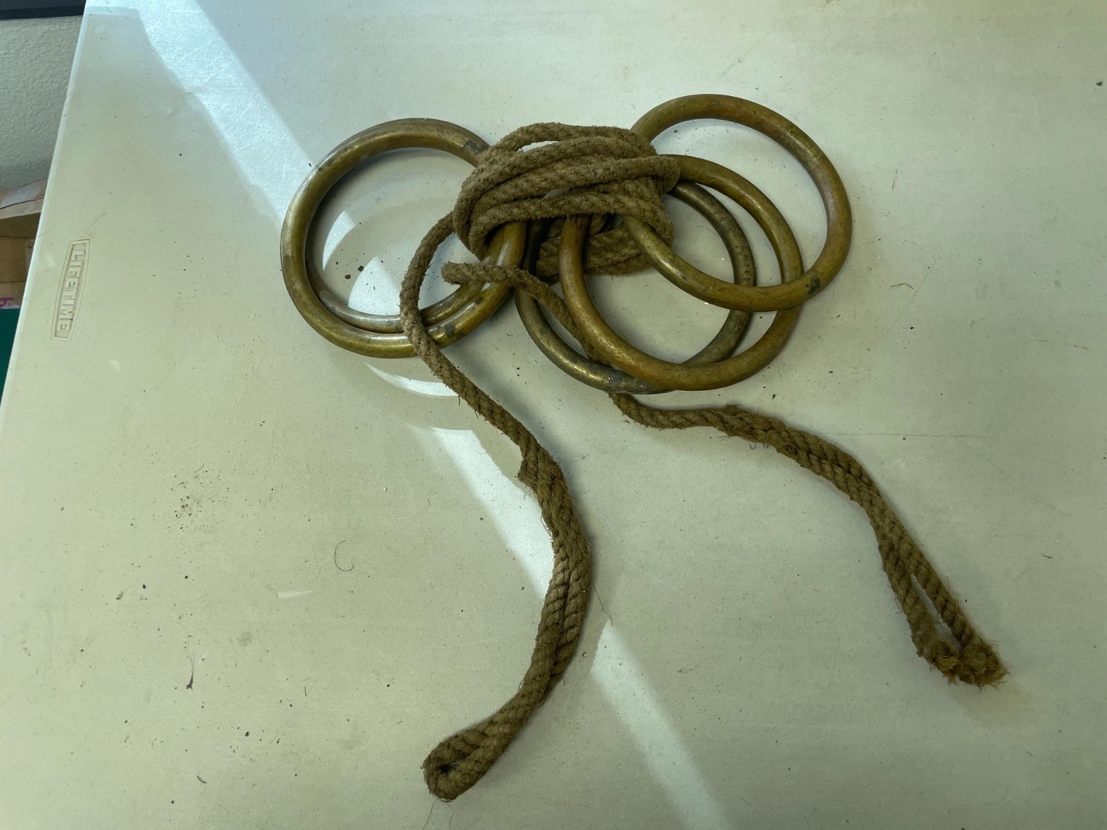 Antique African Chamba Tribally Forged Iron & Brass Rings On Rope Currency