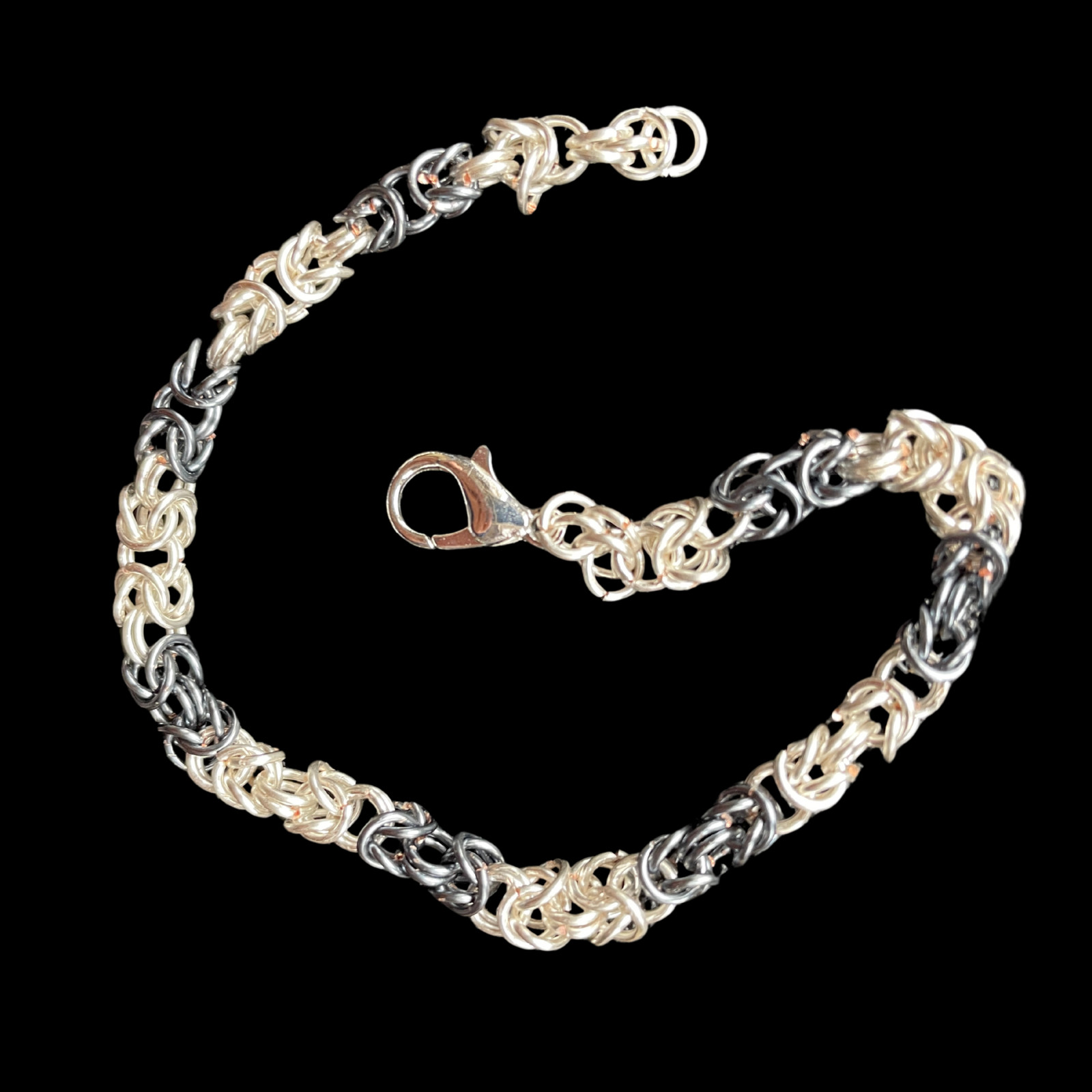 Gray & Silver Tone Byzantine Weave Chainmaille Bracelet, 7.5 inches