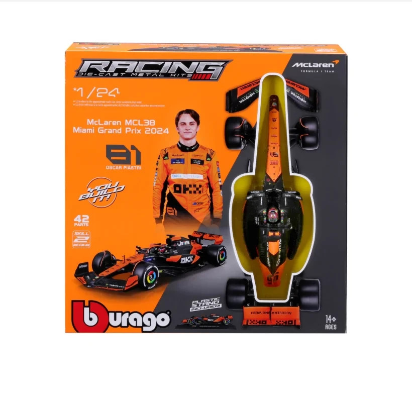 2024 Bburago 1:24 McLaren MCL38 #81 Oscar Piastri Miami GP F1 Race Car Model Kit