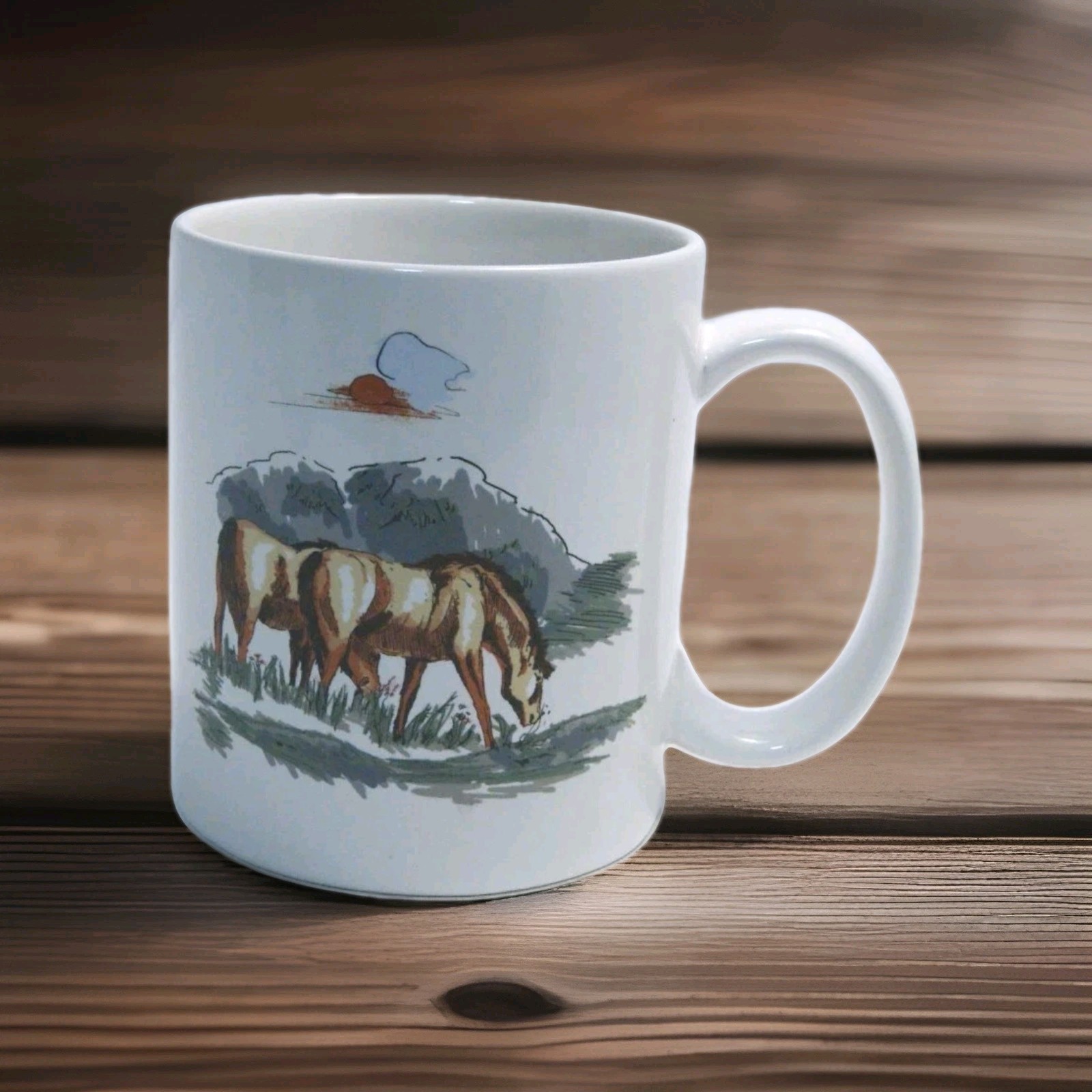 Paseo Road Ranch Life Mug Watercolor Remuda Horses Grazing Large NEW w/ Sticker