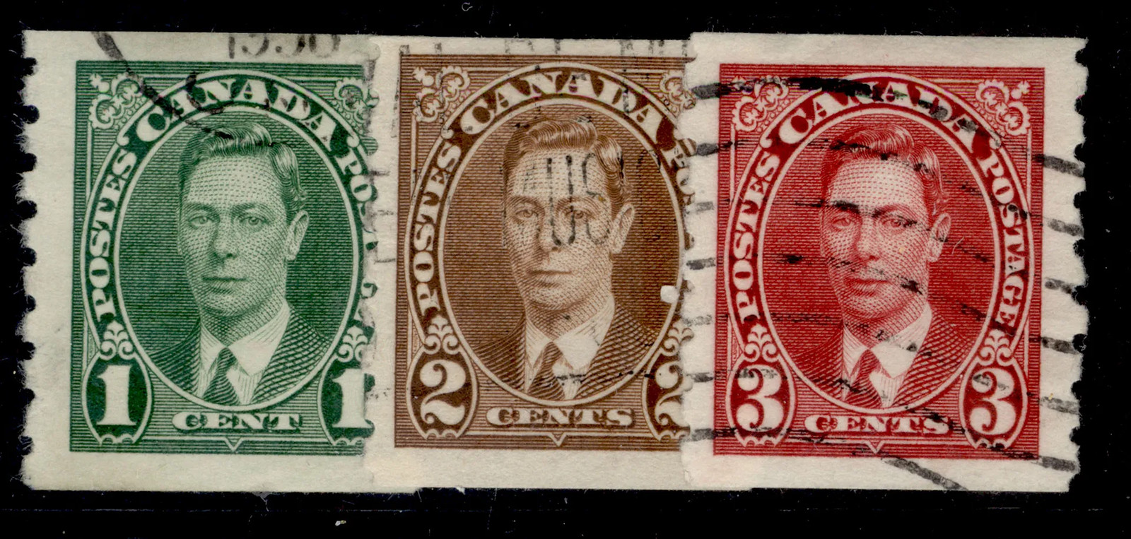 CANADA GVI SG368-370, 1937-38 Coil stamp set, FINE USED. Cat £15.