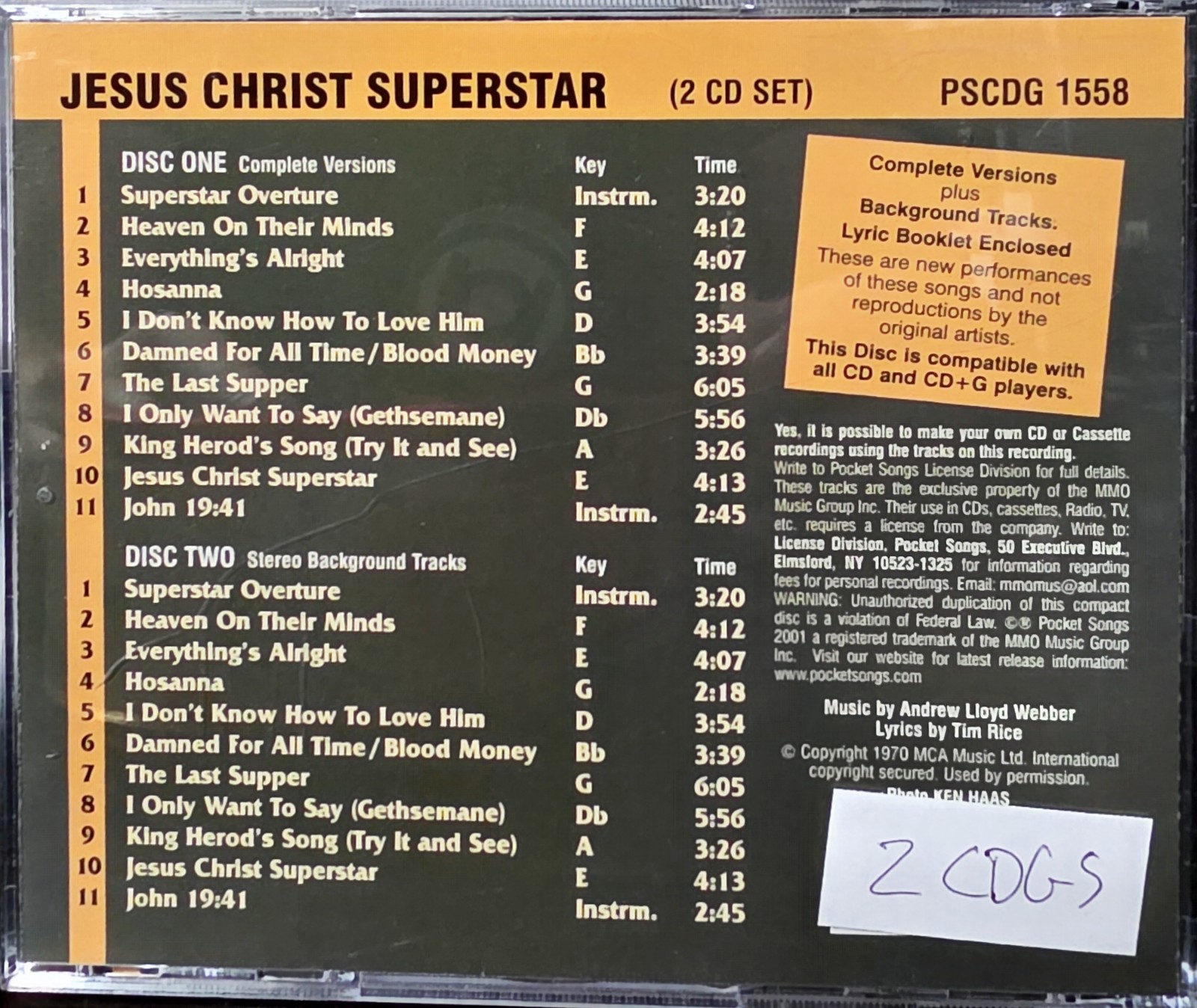 1558 JESUS CHRIST SUPERSTAR POCKET SONGS    CDGS KARAOKE LOT  LONG DRIVE