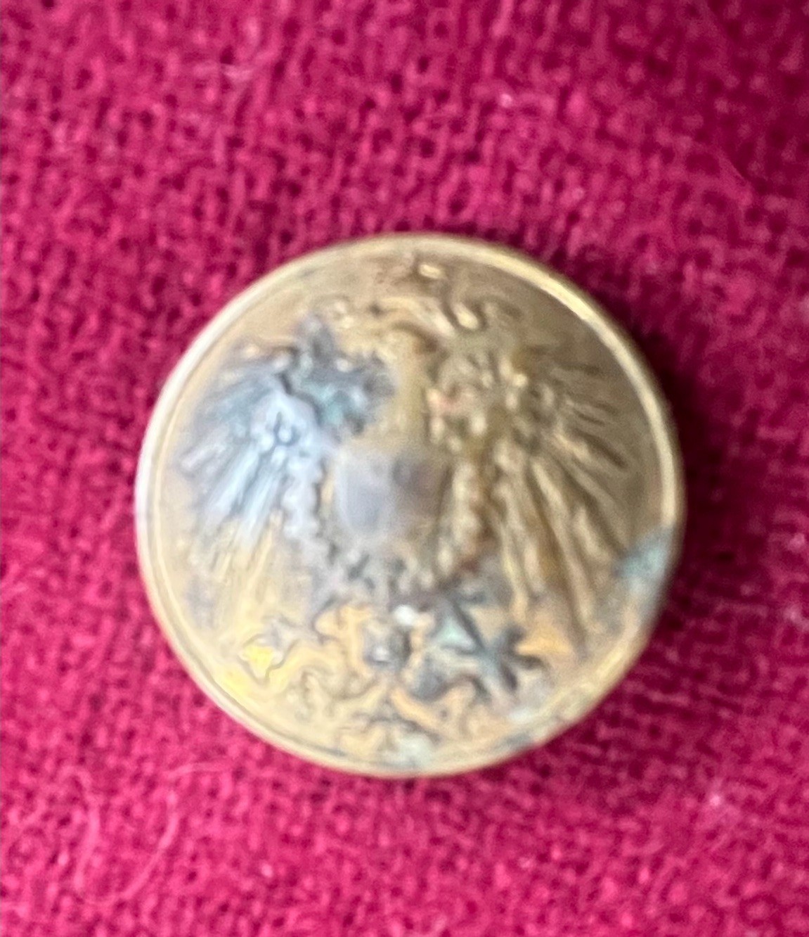 Vtg Prussian Copper Uniform Button W Eagle, Crown, Shield 1” x 1/4” Extra Fein