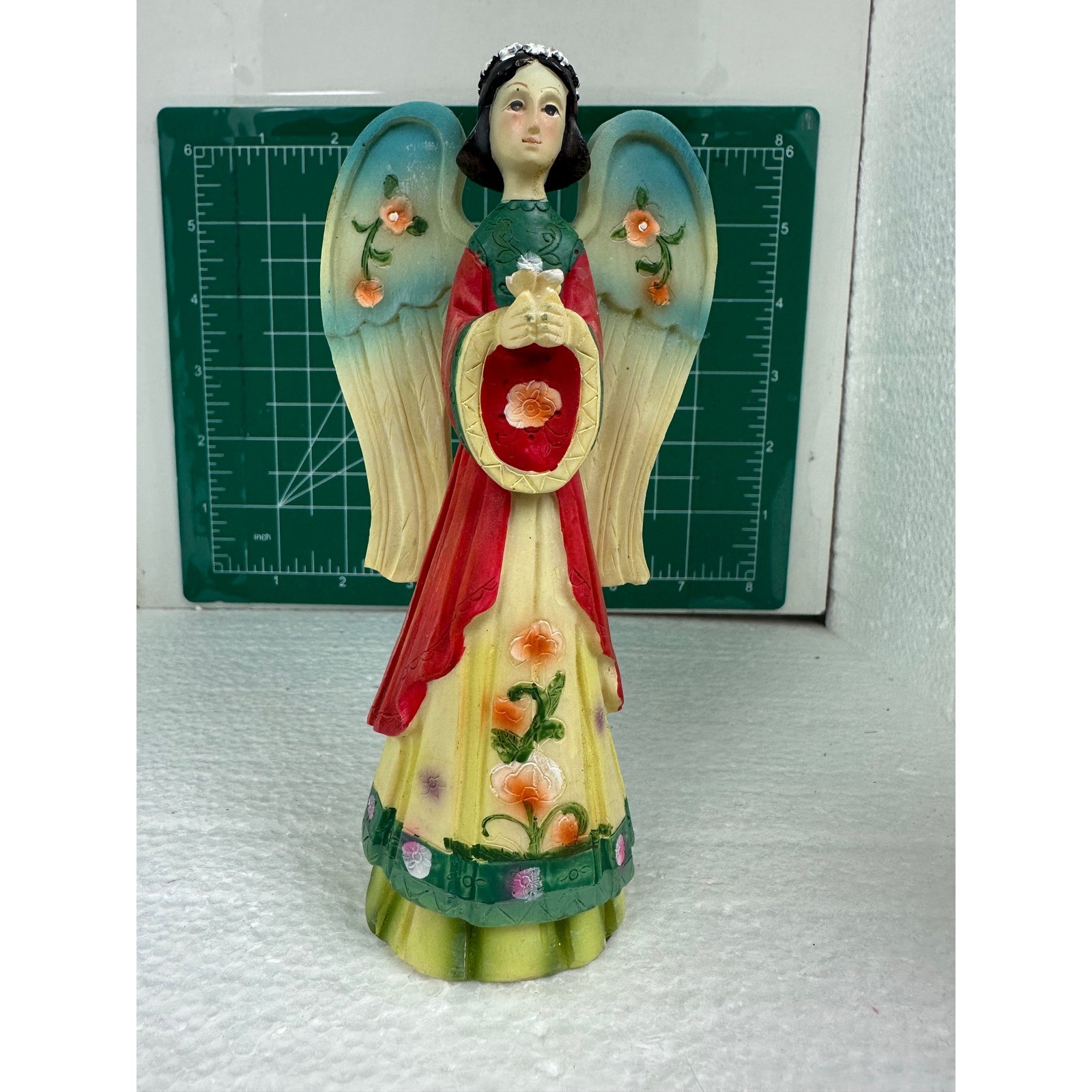 Polystone Trend Angels Figurine Holding Dove Bird Floral Accents Decor
