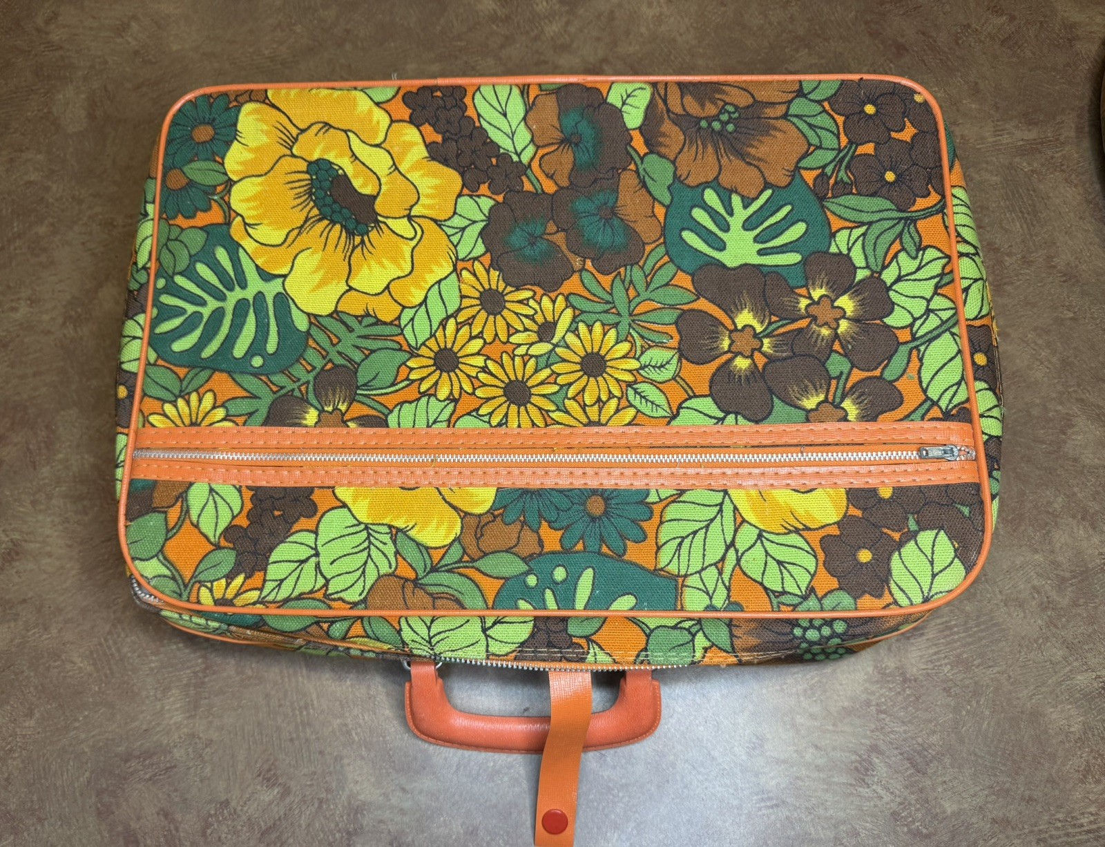Vintage Suitcase with Flower Power Pattern Medium size Retro style