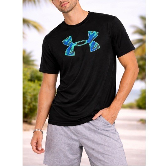 Under Armour Boys Black Graphic Logo HeatGear Loose Fit Short Sleeve Tee Size L
