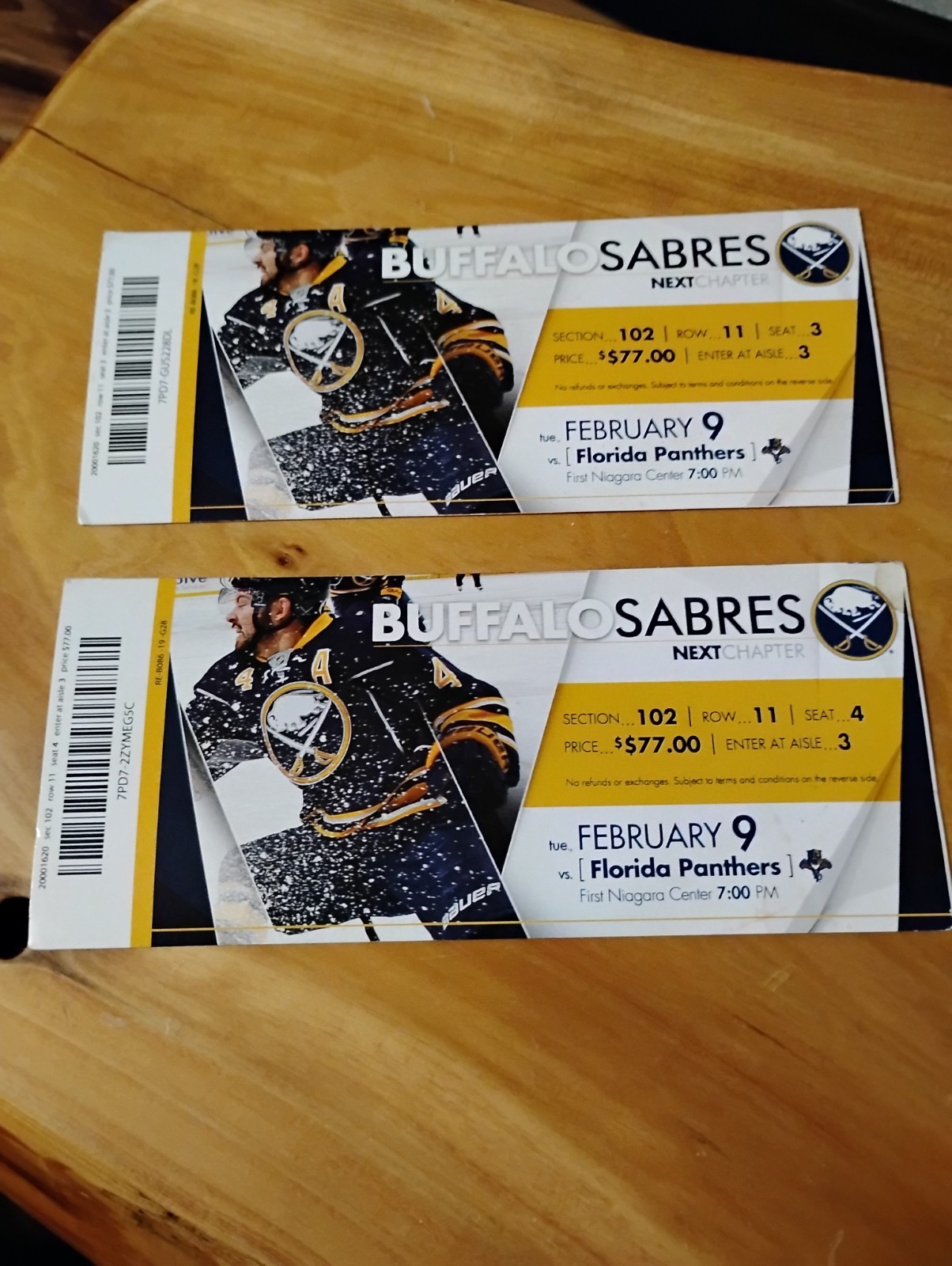 Buffalo Sabers Vs. Florida Panthers Feb. 9 2016 Pair Of Tickets