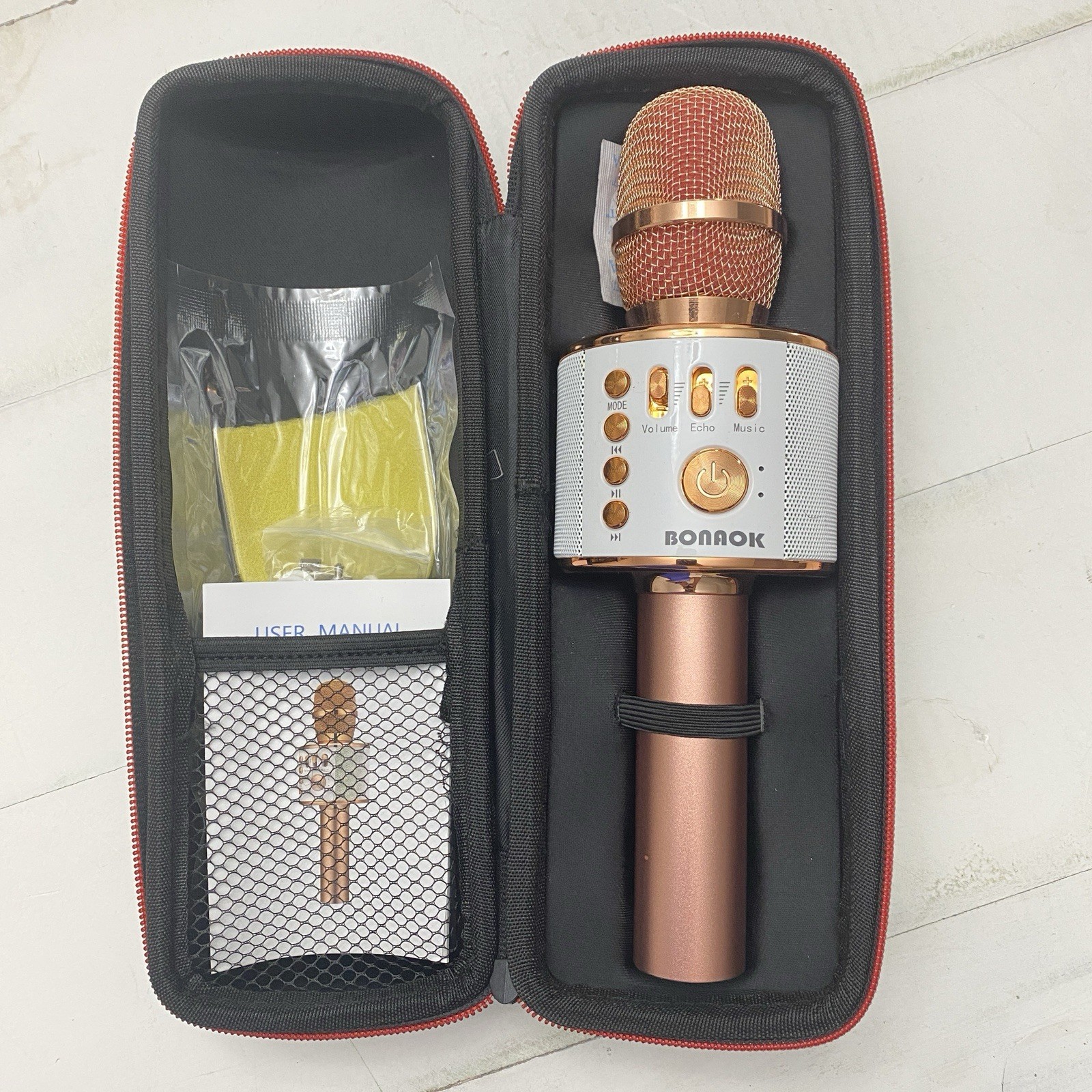 BONAOK Q37 Wireless Bluetooth Karaoke Microphine HIFi Speaker Rose Gold W/ Case