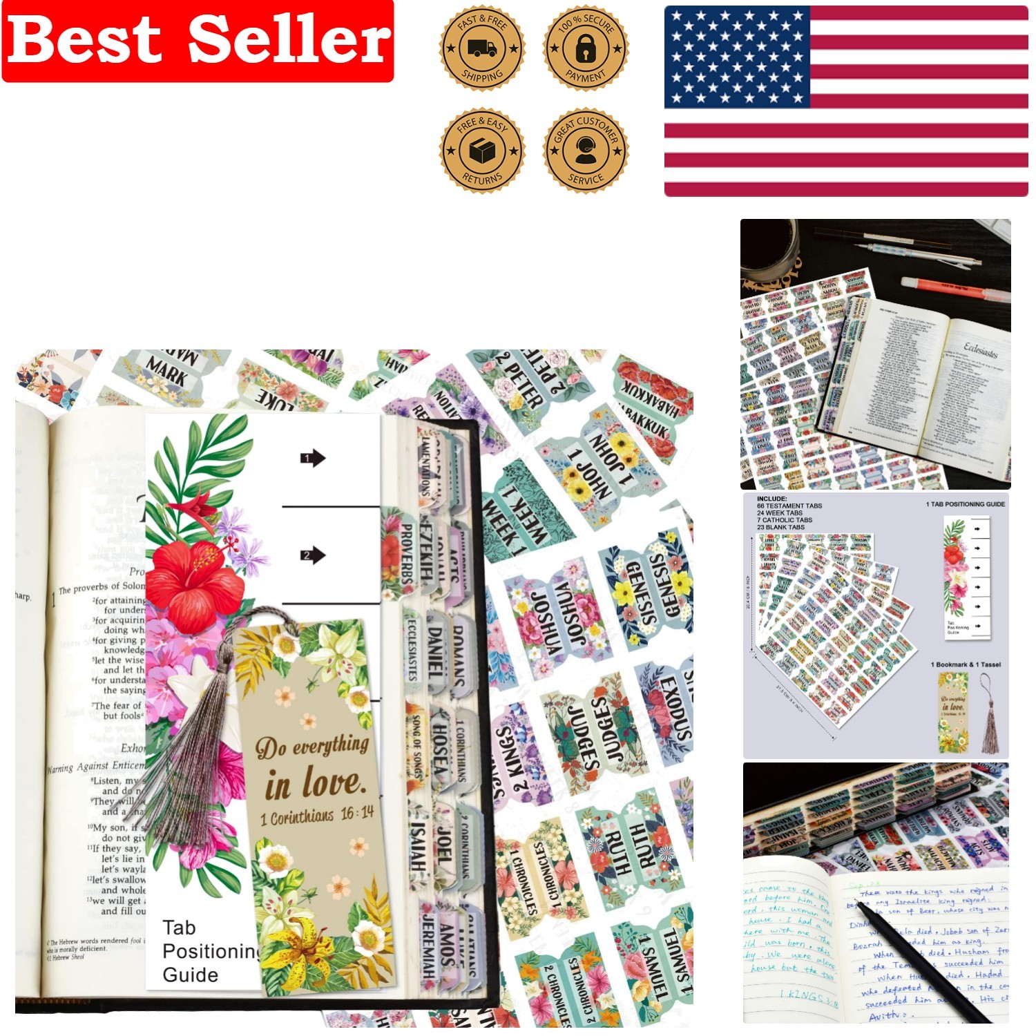 Elegant Floral Bible Index Tabs - 122 Pcs for Effortless Scripture Organization