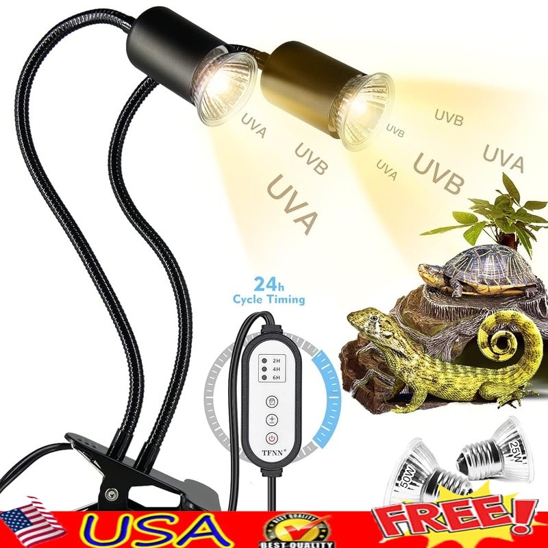 Reptile Heat Lamp Intelligent Timer 25W UVA UVB Light Durable Flexible Gooseneck