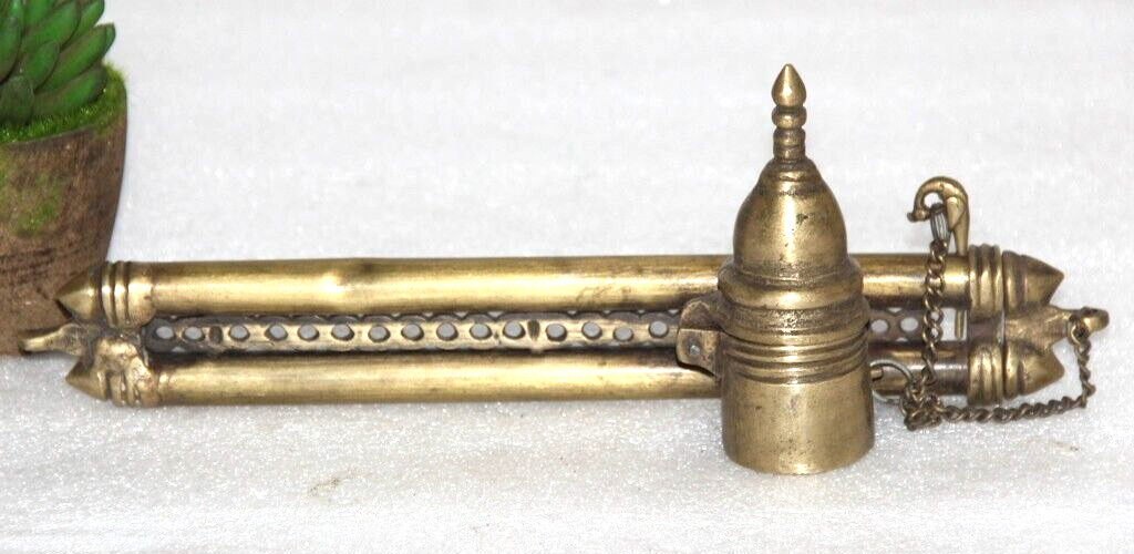Antique Brass Ink Well Pot & Pen Holder Stand Original Old Hand Crafted