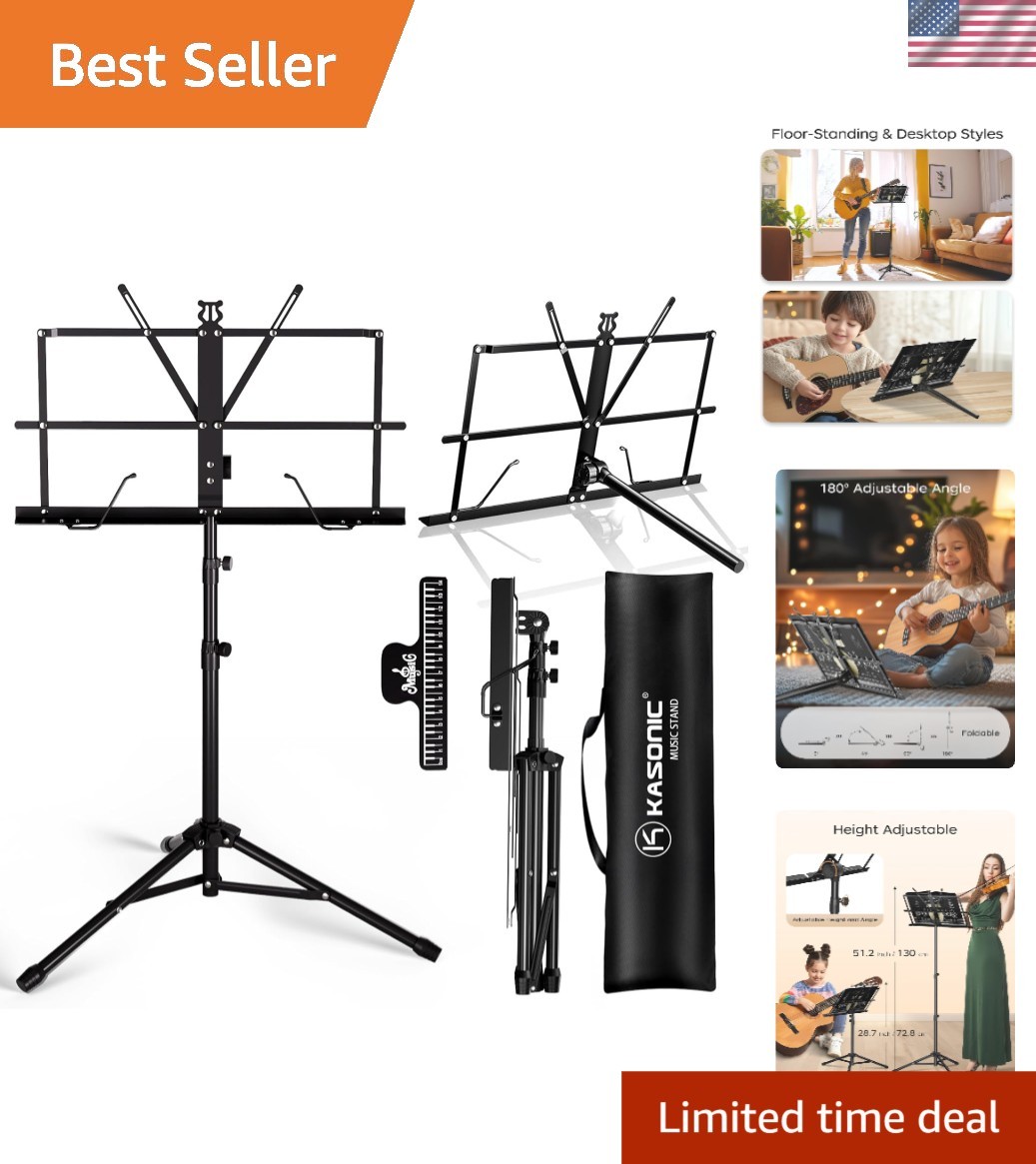 Folding Music Stand with Adjustable Height & Clip Holder - Perfect for Musicians