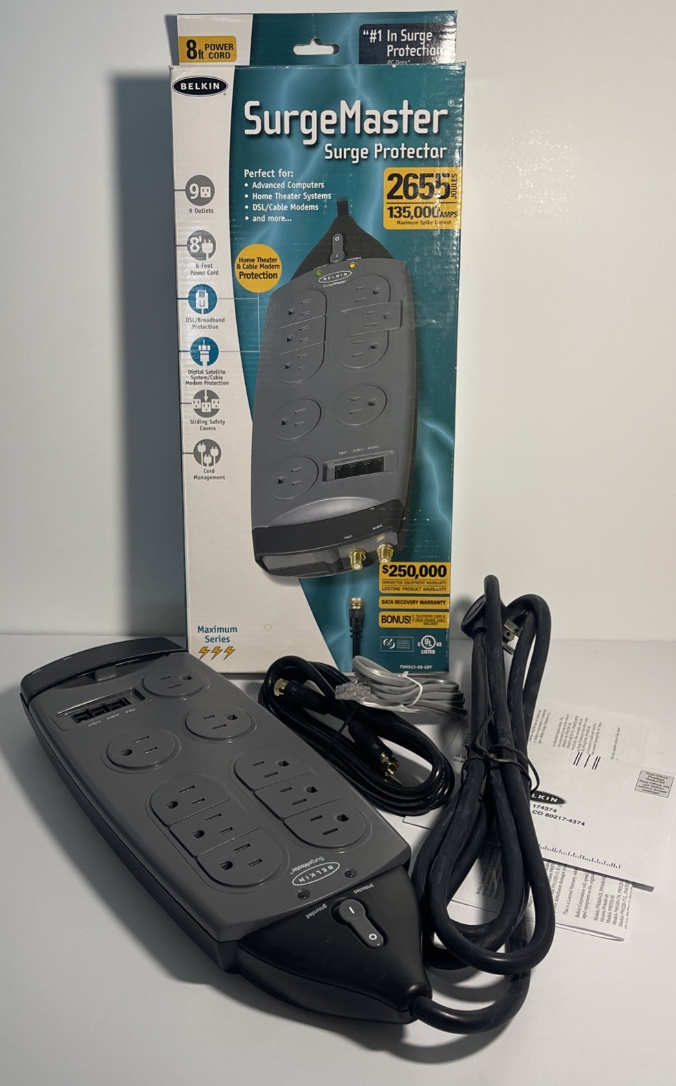 Belkin Surgemaster F9M923-08, 9 Outlet Surge Suppressor Power Strip