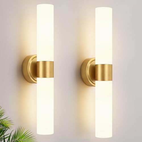 Wall Sconces Set of Two, 2 Pack Brushed Gold & Milky White Glass (Hardwired)