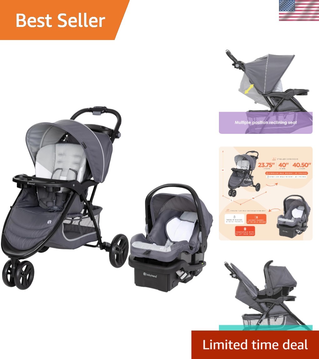 Luxurious EZ Ride Travel System: Dash Grey Stroller & Adjustable Infant Car Seat