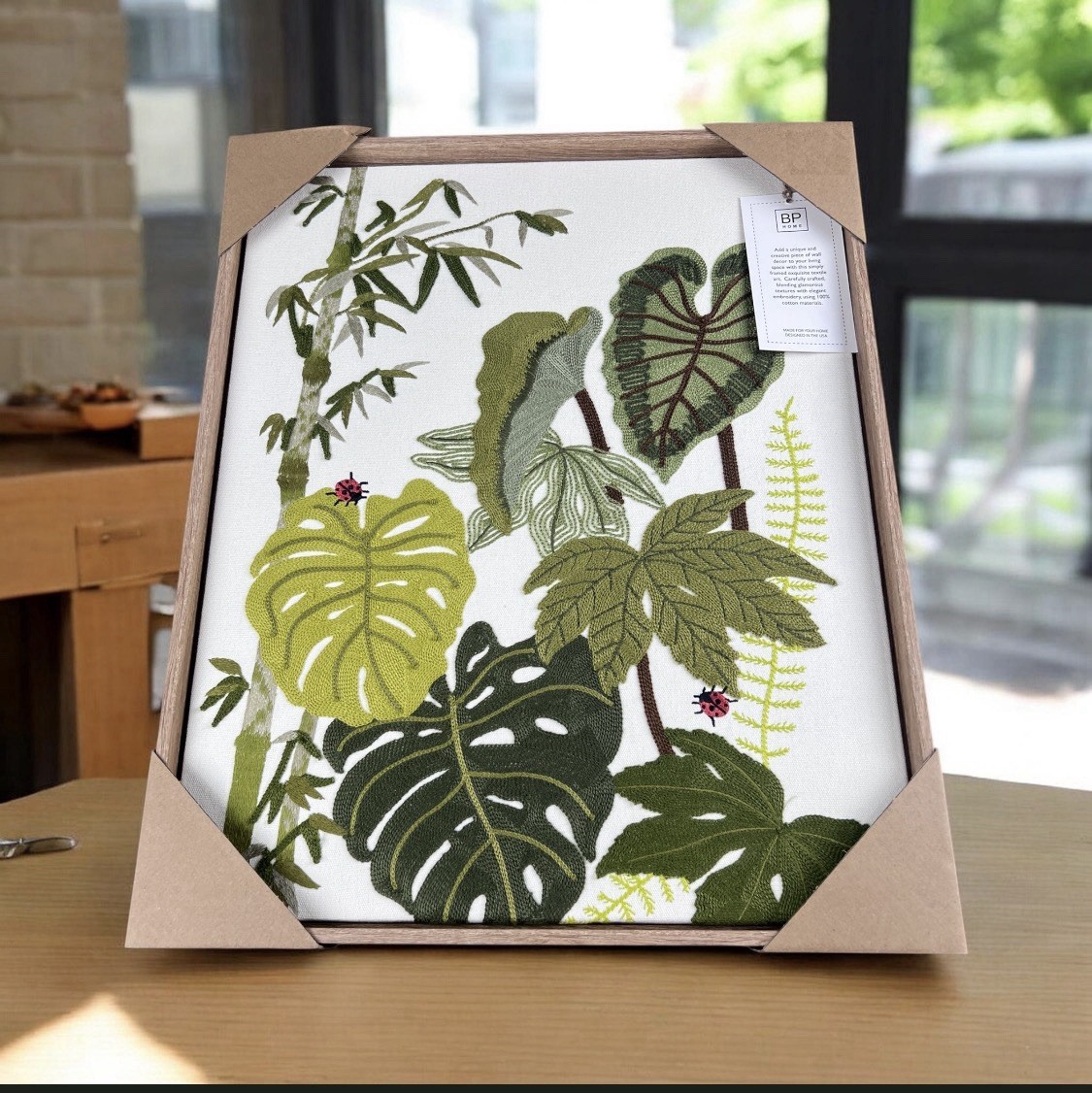 BP-Home Textile Embroidery Wall Art Tropical Leaves and Ladybugs Decor 21X 17in